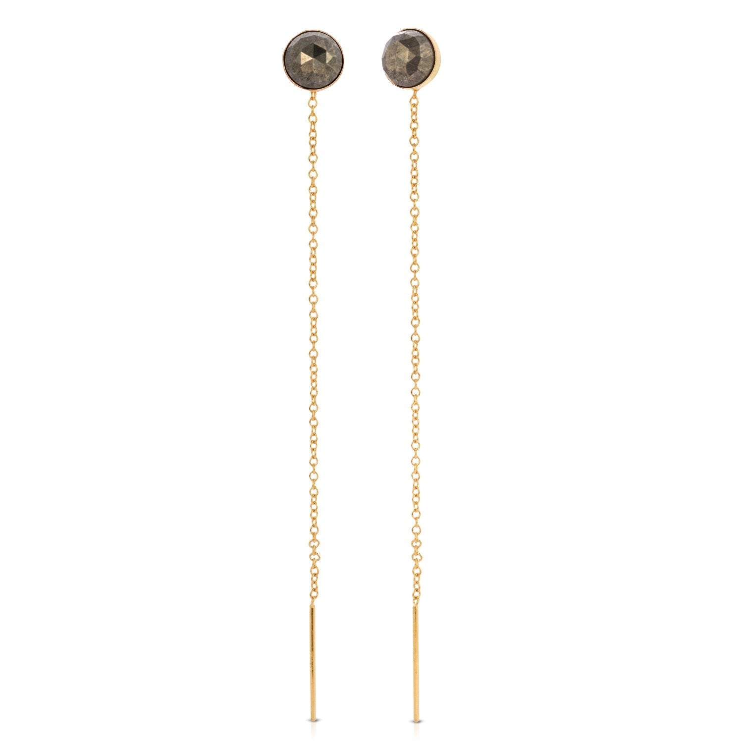 Speedway Six Millimeter Gemstone Threader Post Earrings - Pyrite - Goldfilled