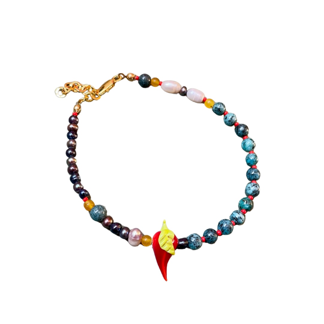 Spice Up – Beaded Anklet With Murano Glass & Black Pearl