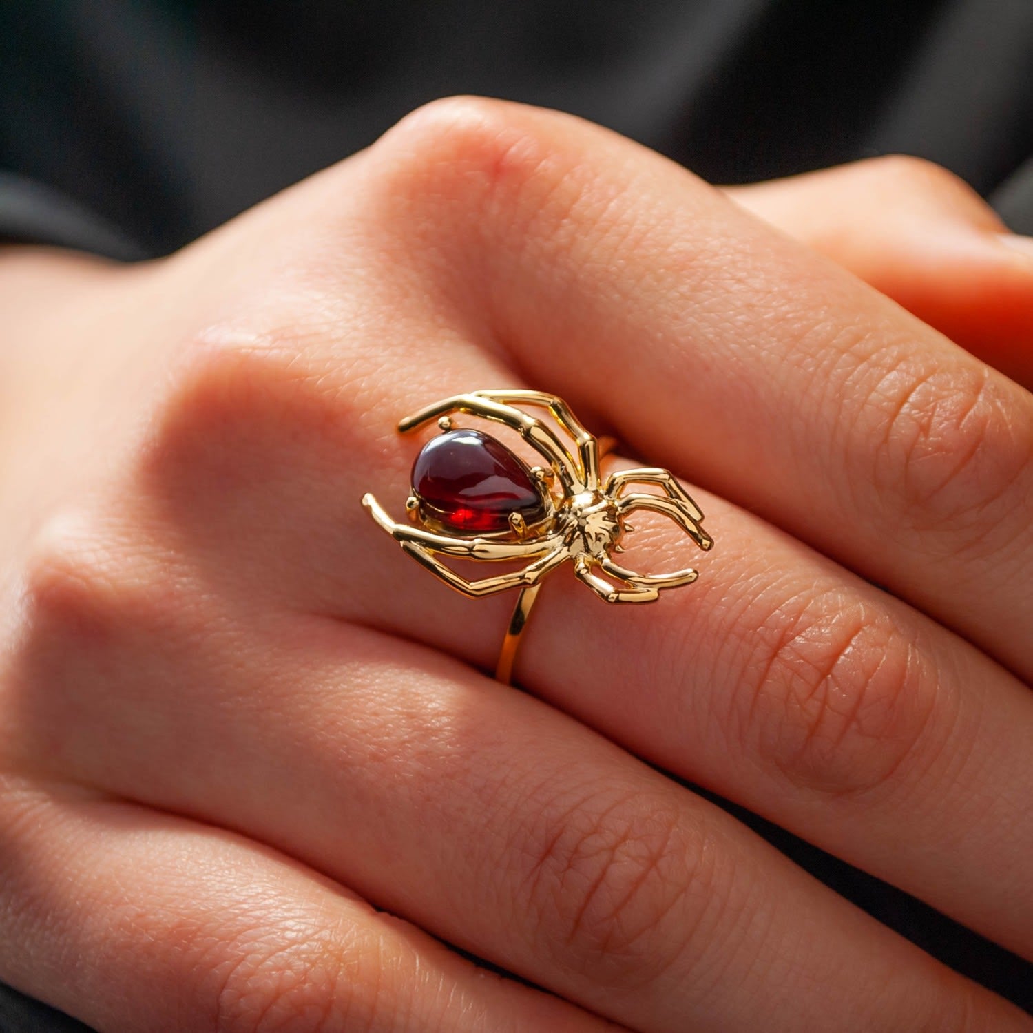 Gold Vermeil Spider & Garnet Stacking Ring