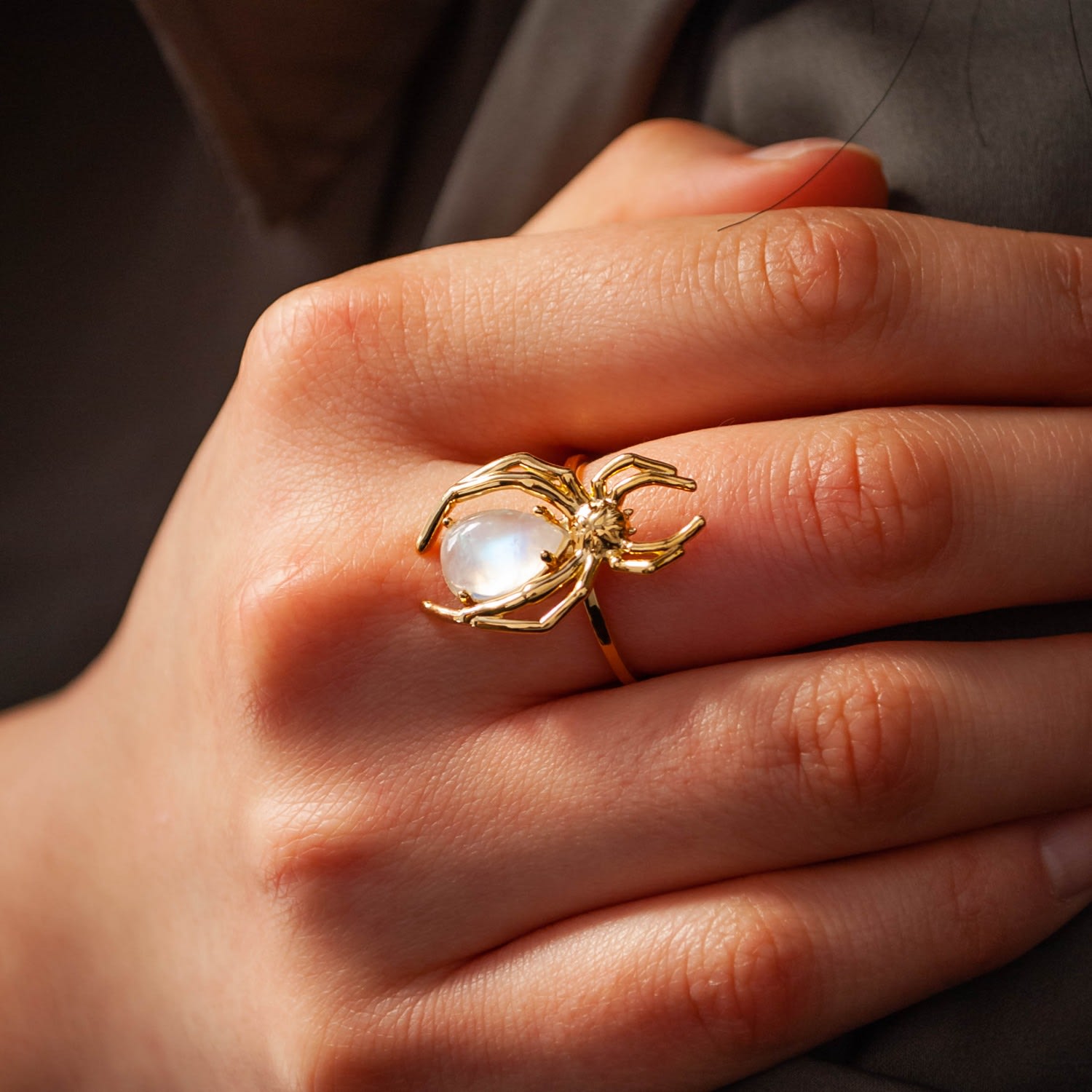 Gold Vermeil Spider & Moonstone Stacking Ring