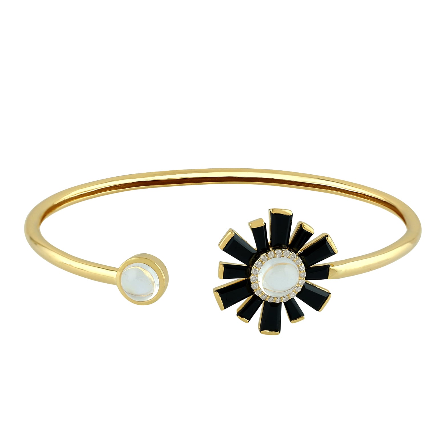 Spinel & Moonstone Pave Diamond Sunburst Cuff Bracelet In 18K Gold