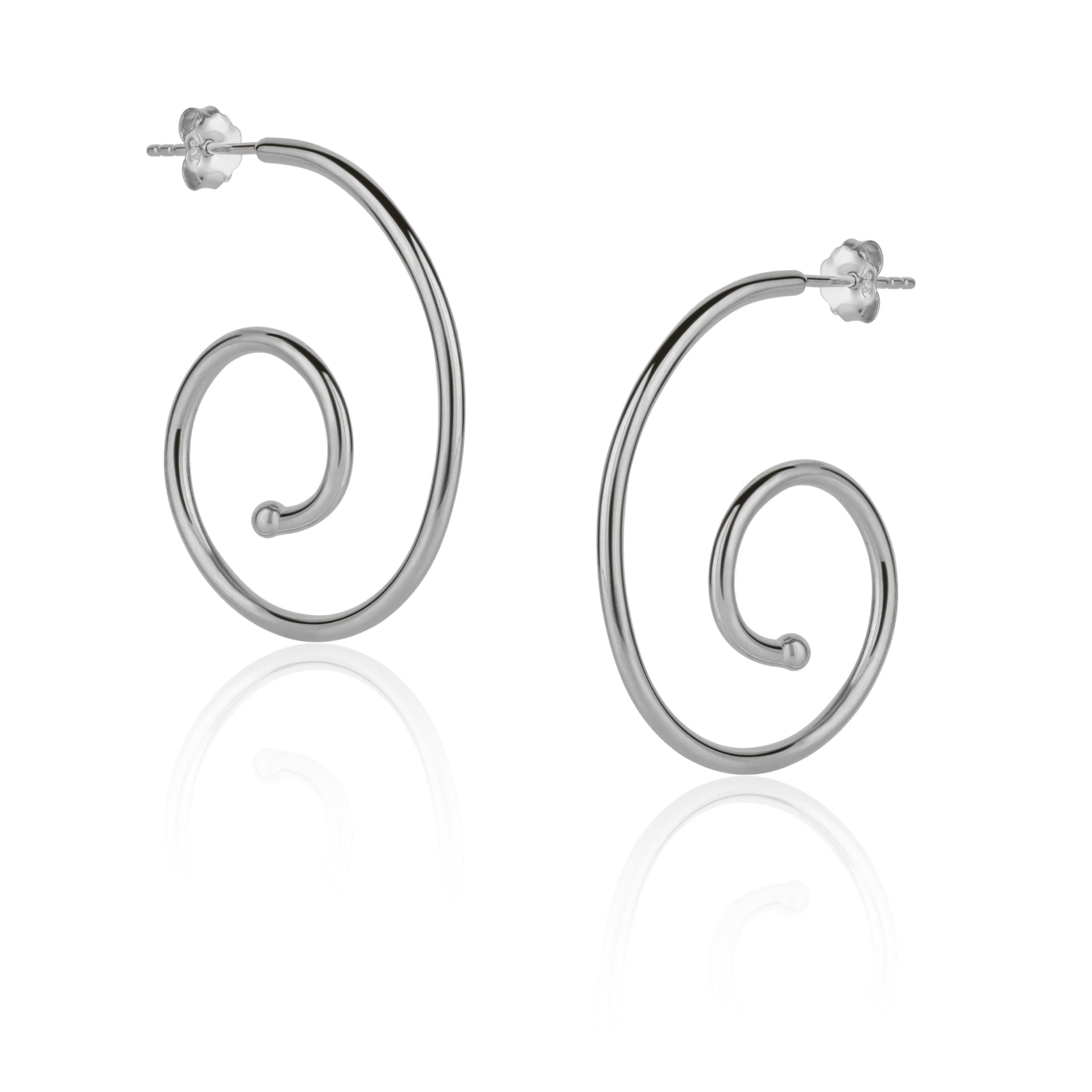 Spiral Sterling Silver Stud Earrings - Silver