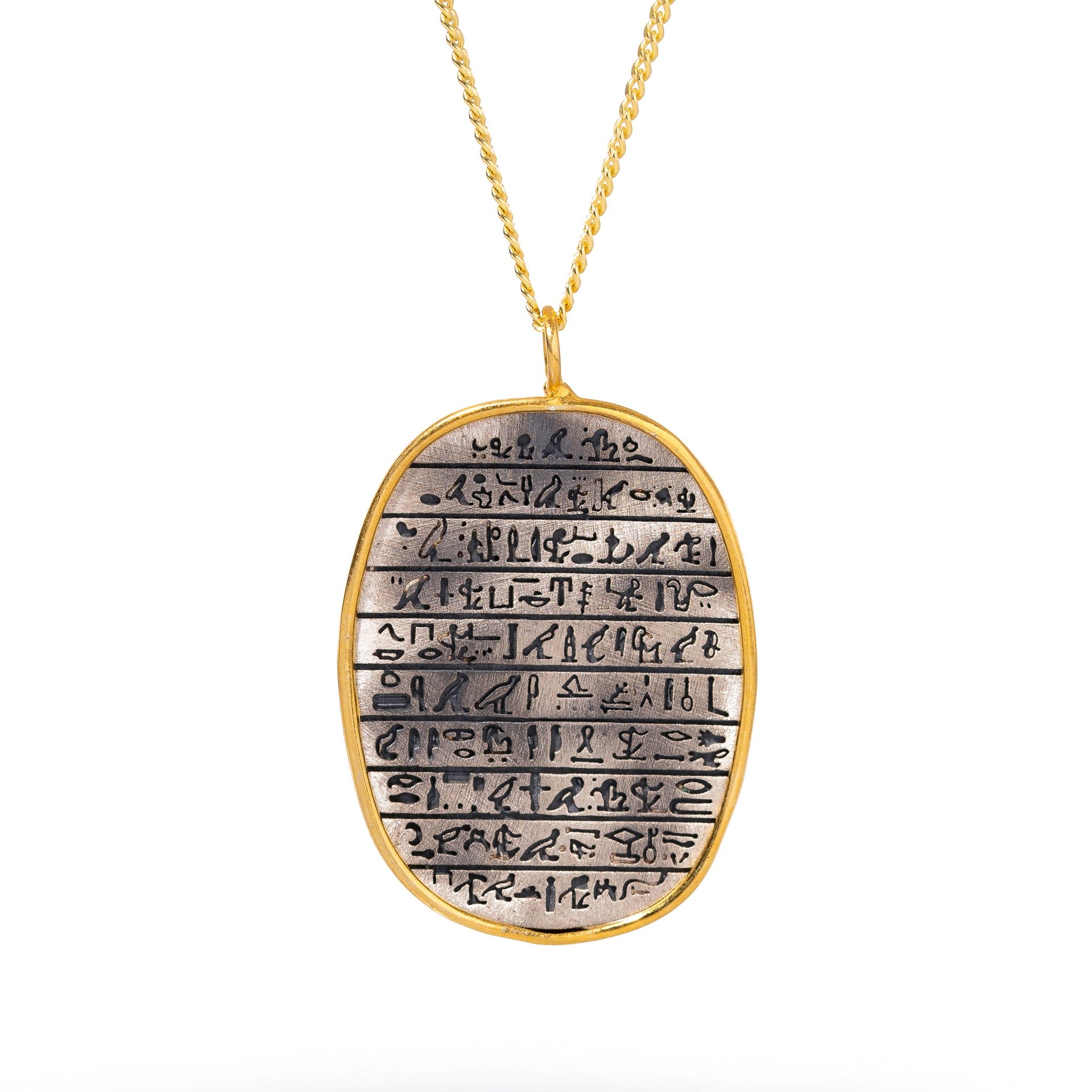 Divine Power Egyptian Symbols Pendant Sterling Silver Necklace - Gold