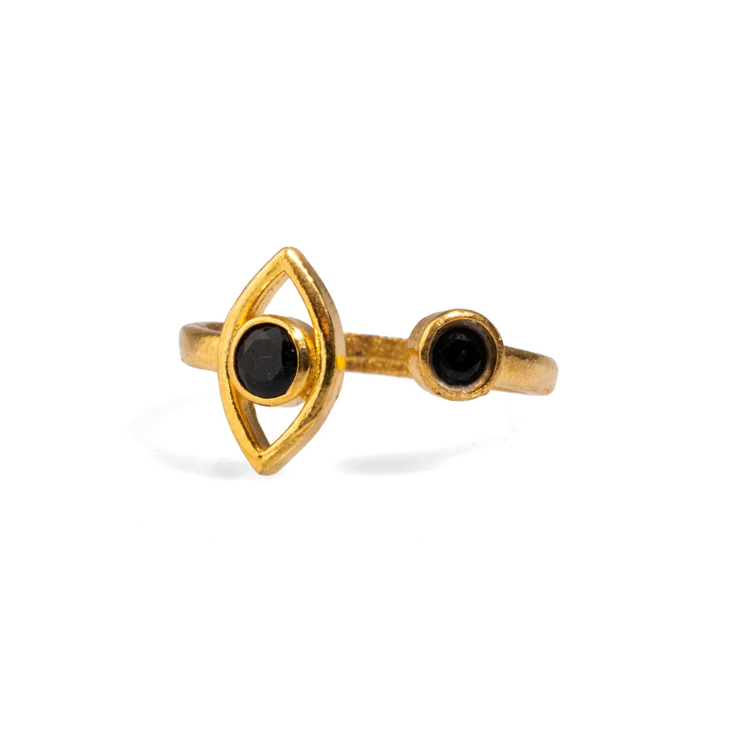 Spiritual Eye Black Onyx Stone & Gold Dainty Stackable Ring - Black