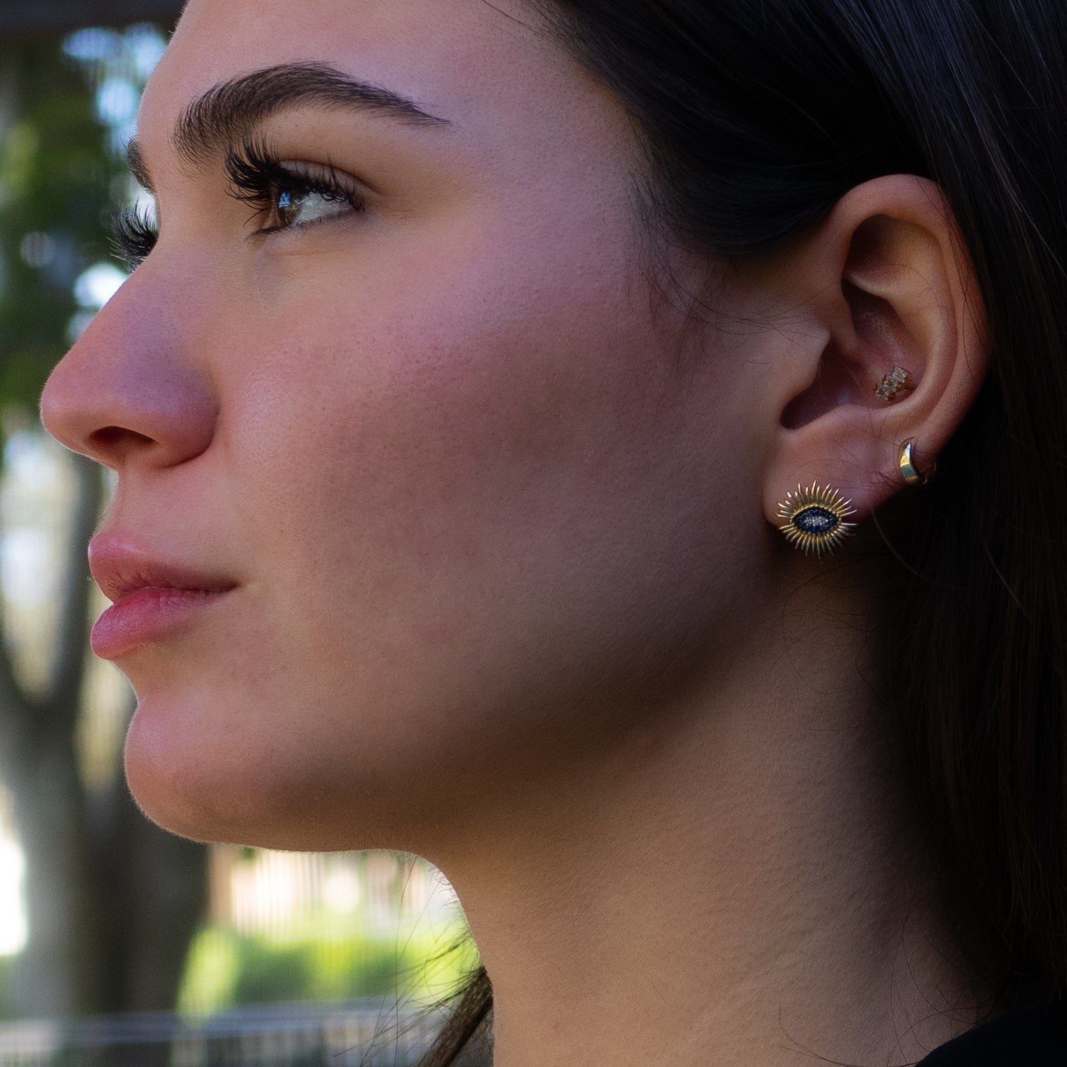 Spiritual Guardian Evil Eye Diamond Sapphire Gold Stud Earrings - Blue