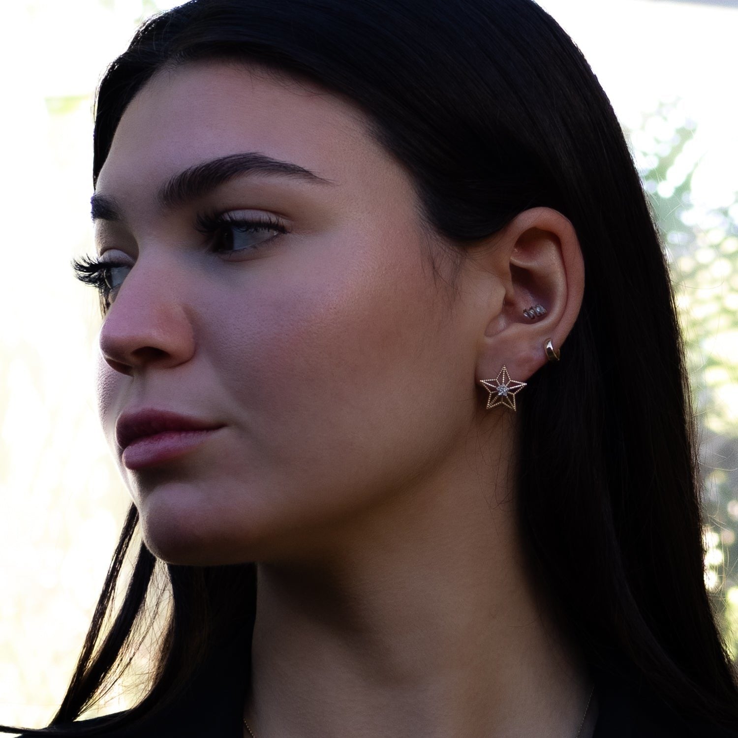 Spiritual Guiding Star Diamond Gold Stud Earrings - Gold