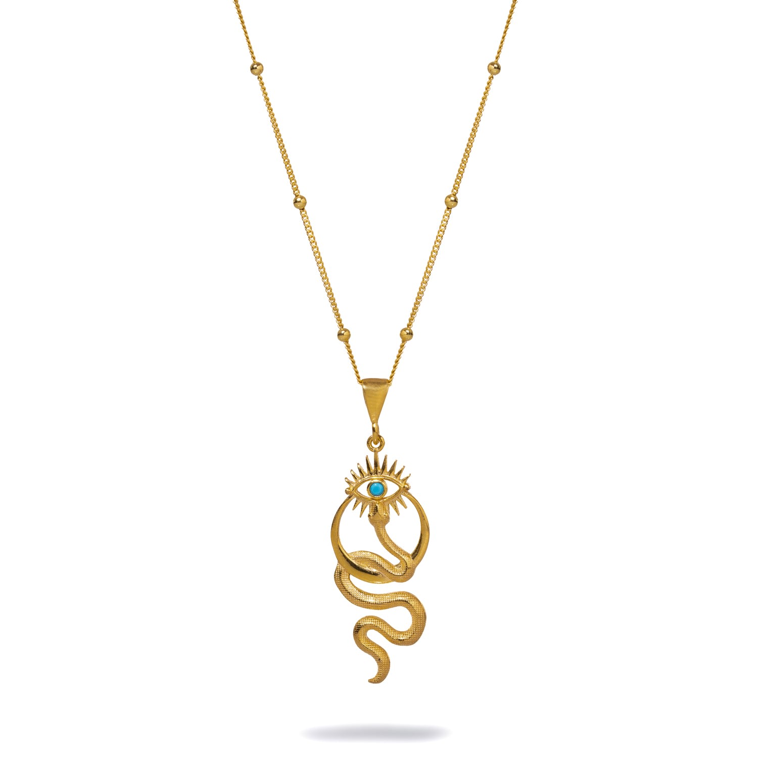 Spiritual Snake & Evil Eye Design Unique Gold Necklace - Gold
