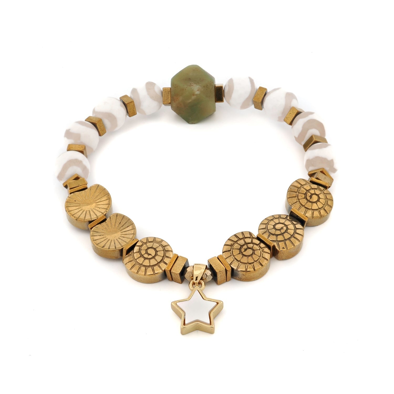 Spiritual Star Tibetan Agate & Jade Bracelet - White