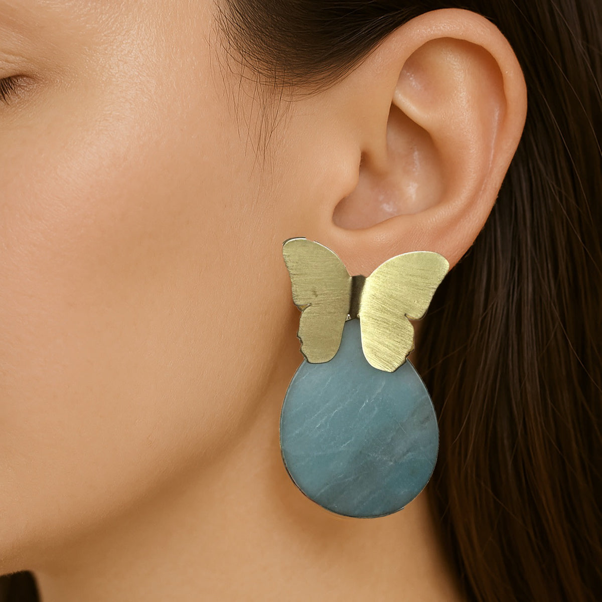 Spring Butterfly Amazonite Statement Earrings