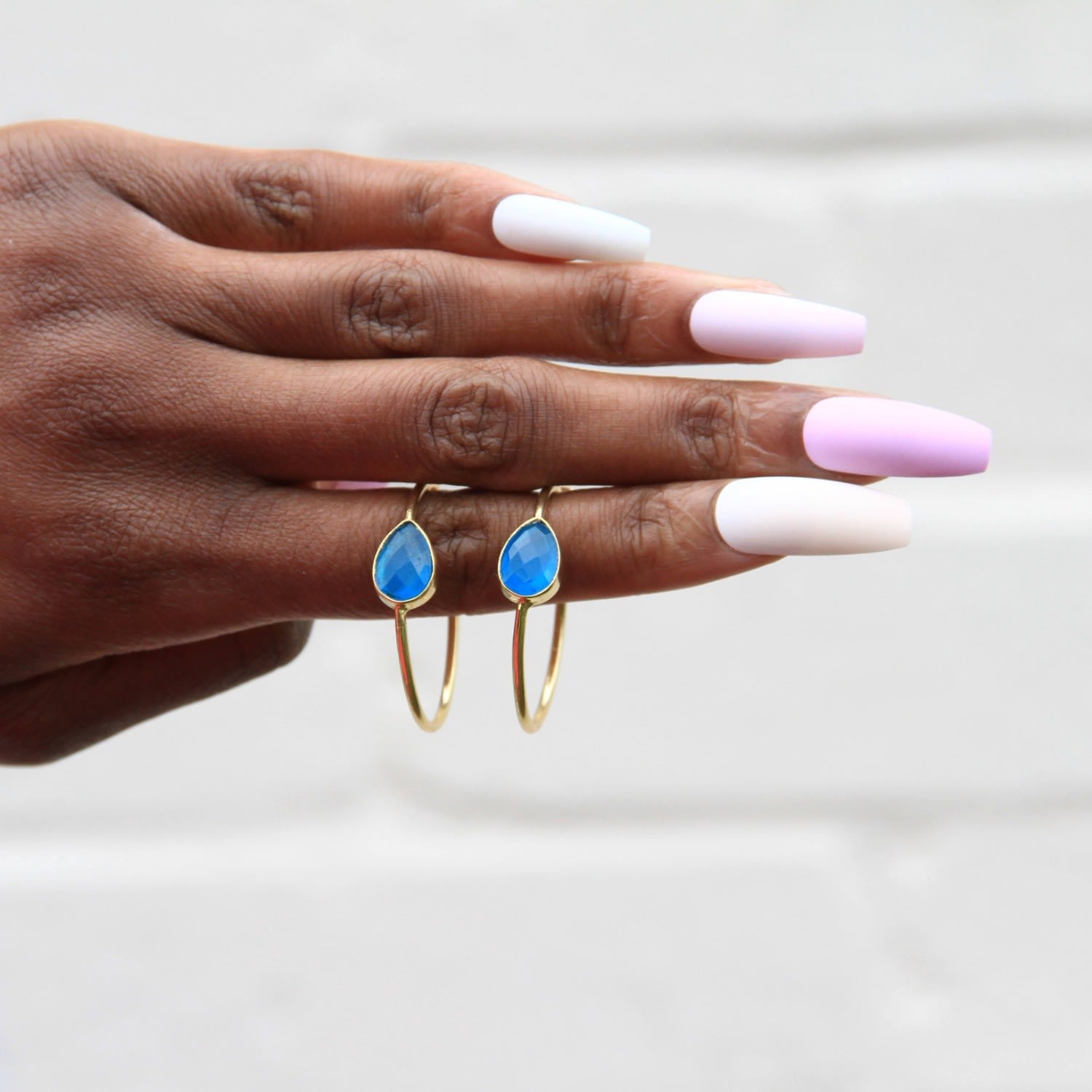 Spring Life Blue Gemstone Hoop Earrings