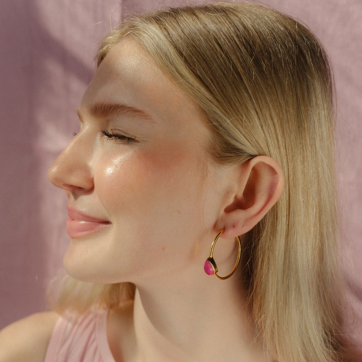 Spring Life Hot Pink Gemstone Hoop Earrings