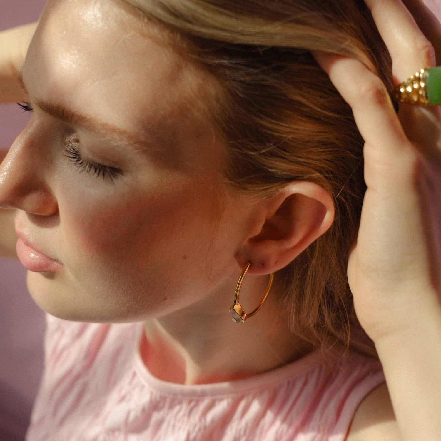 Spring Life Pink Gemstone Hoop Earrings
