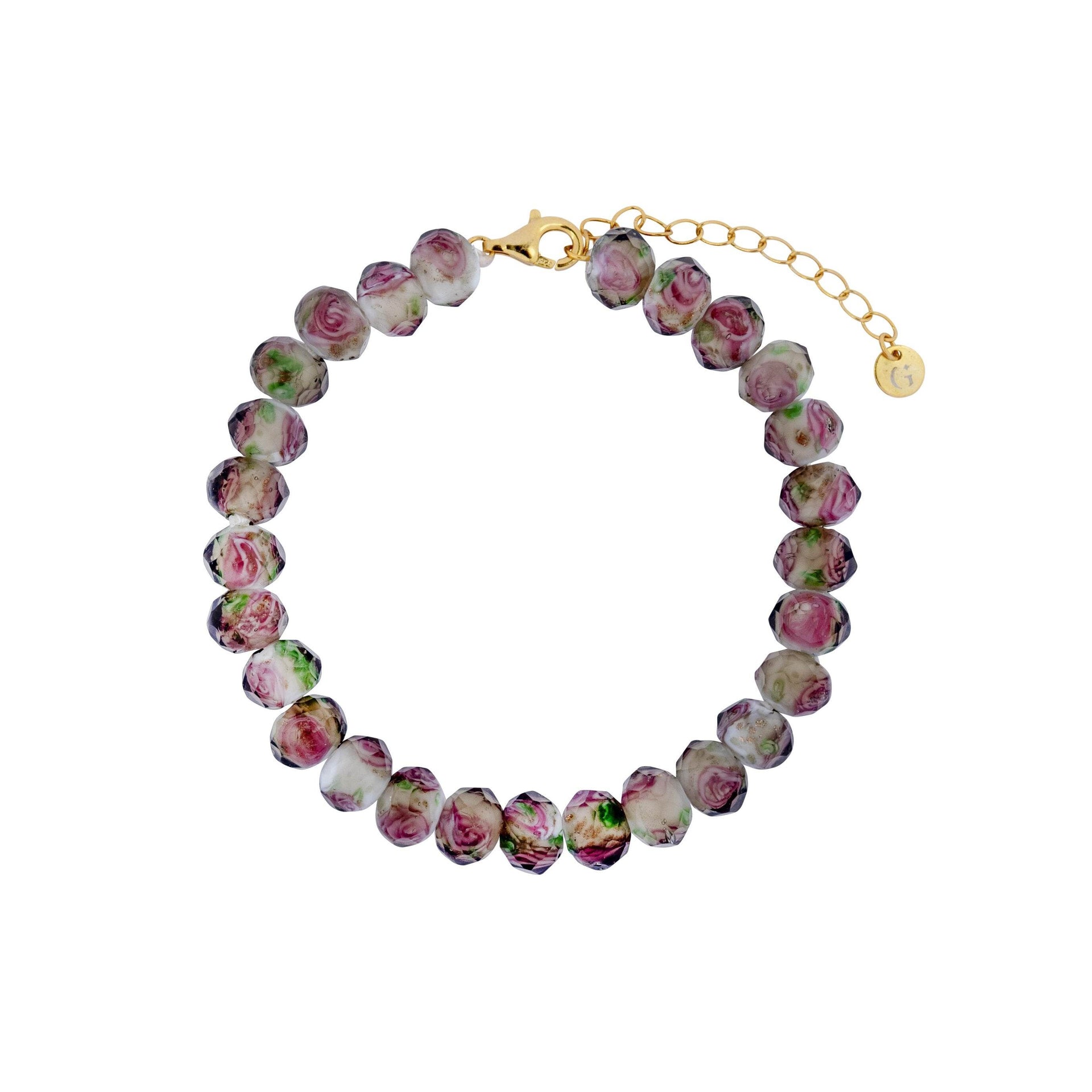 Spring Rose Glass Beaded Bracelet In Gold