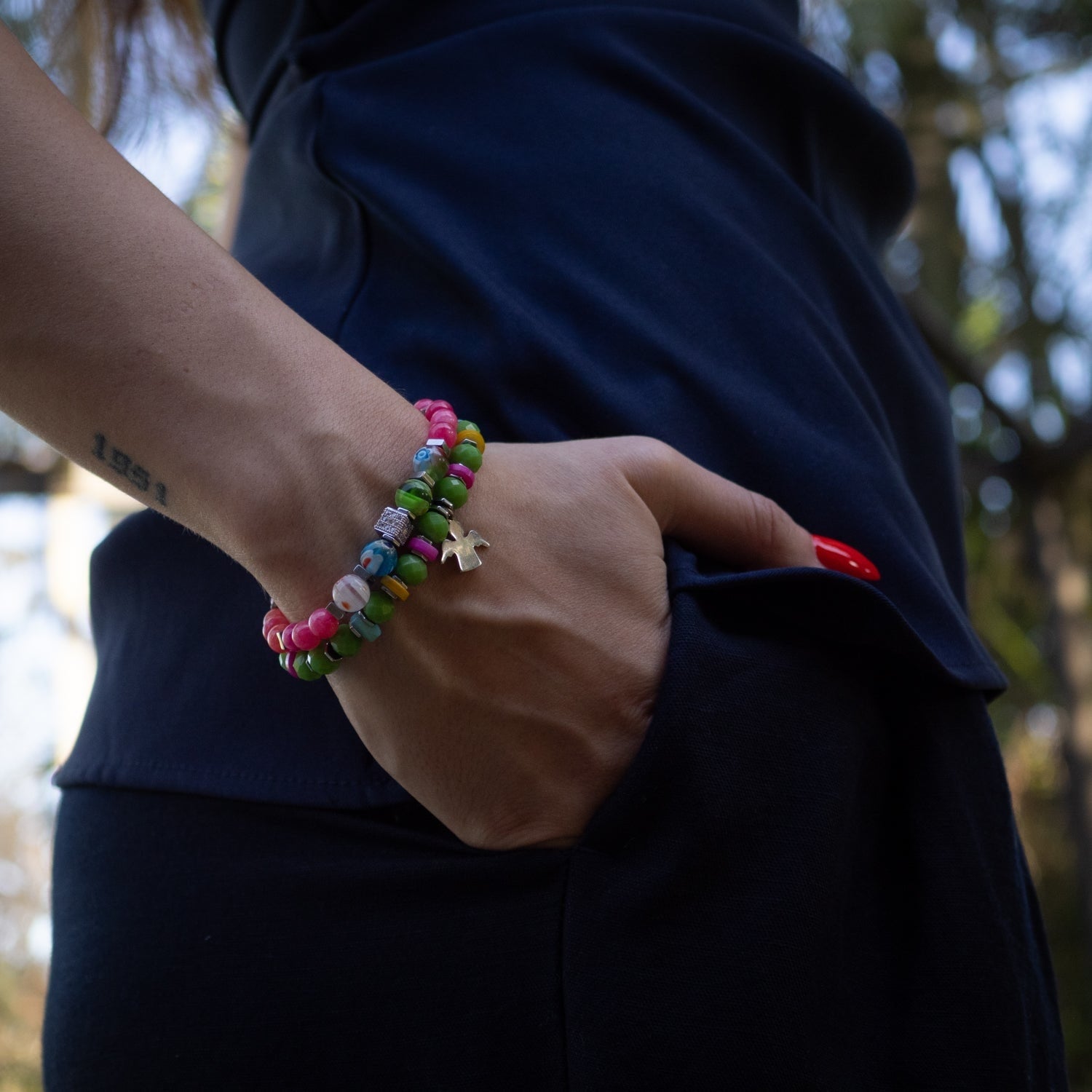 Spring Vibes Angel Charm Colorful Protection Bracelet Set - Multicolor