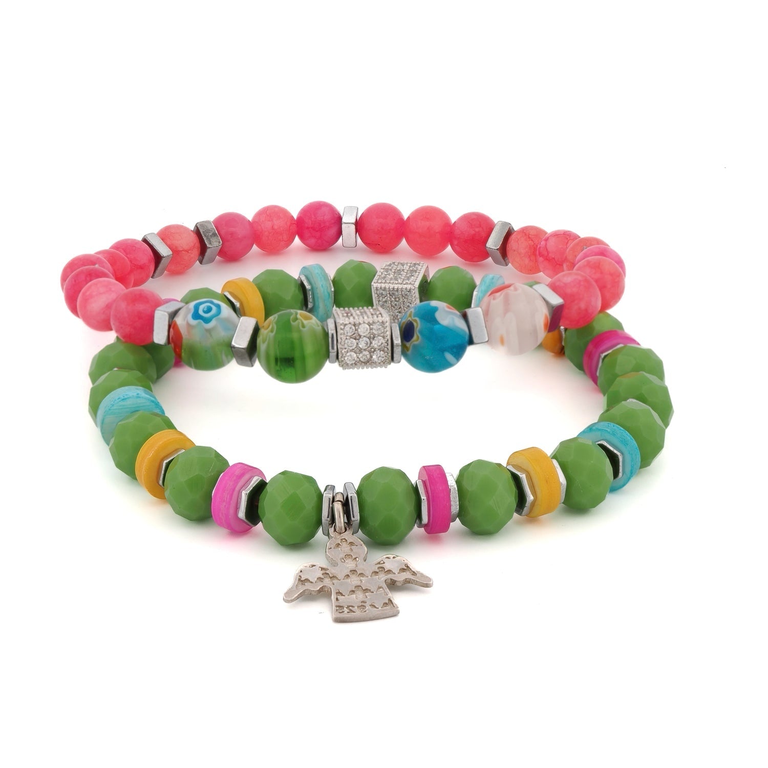 Spring Vibes Angel Charm Colorful Protection Bracelet Set - Multicolor