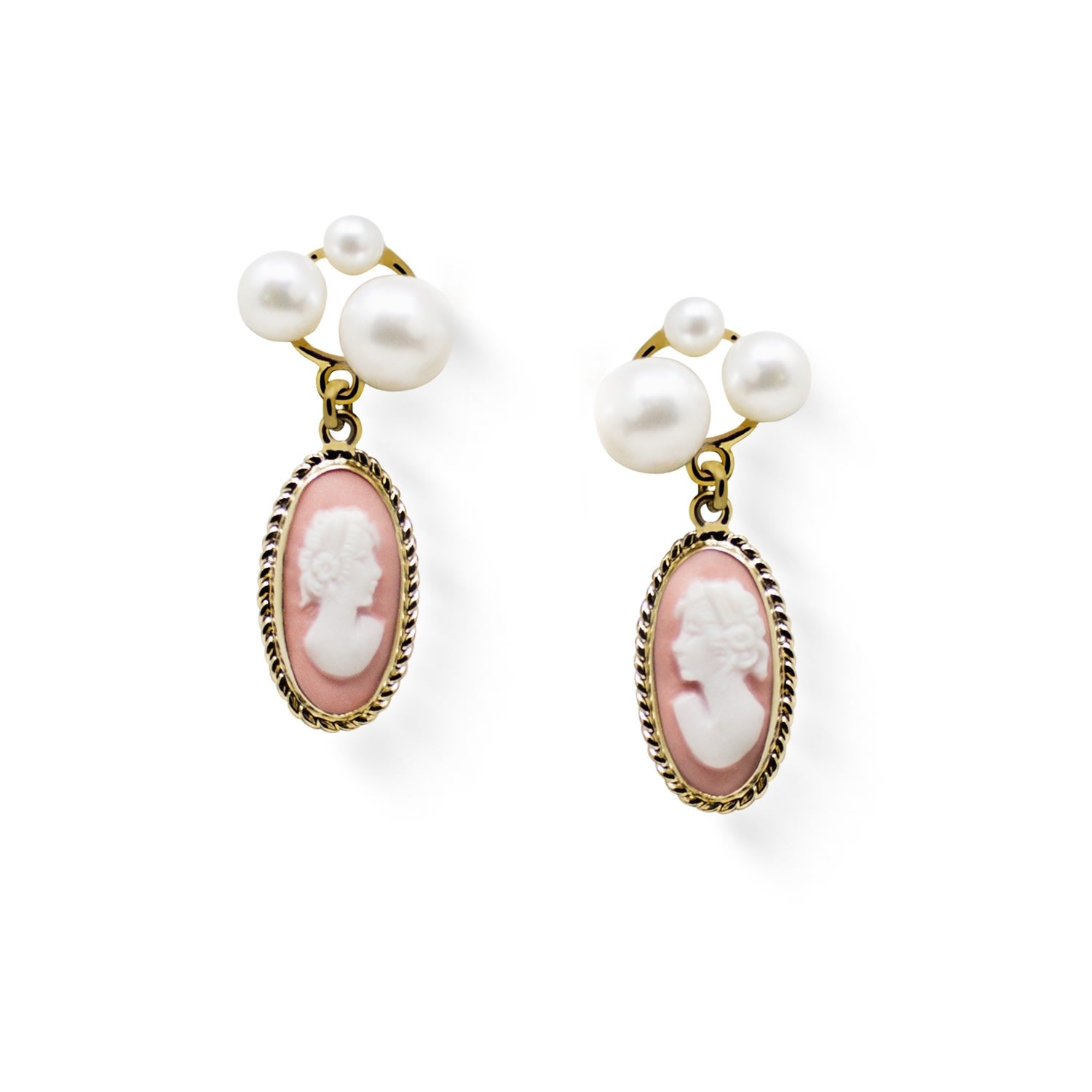 Lilith Gold-Plated Pink Cameo And Pearl Stud Earrings