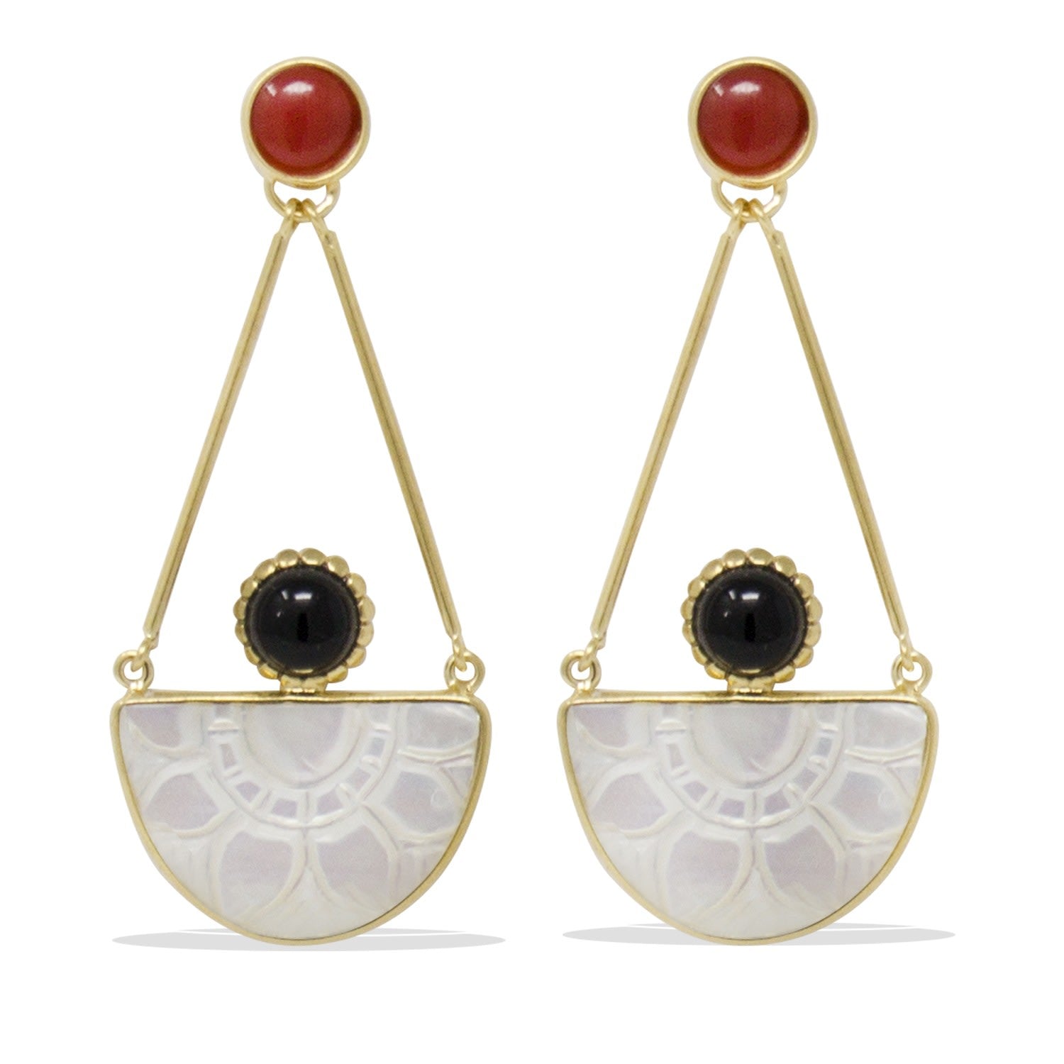 Opera Onyx, Carnelian & Mother Of Pearl Earrings