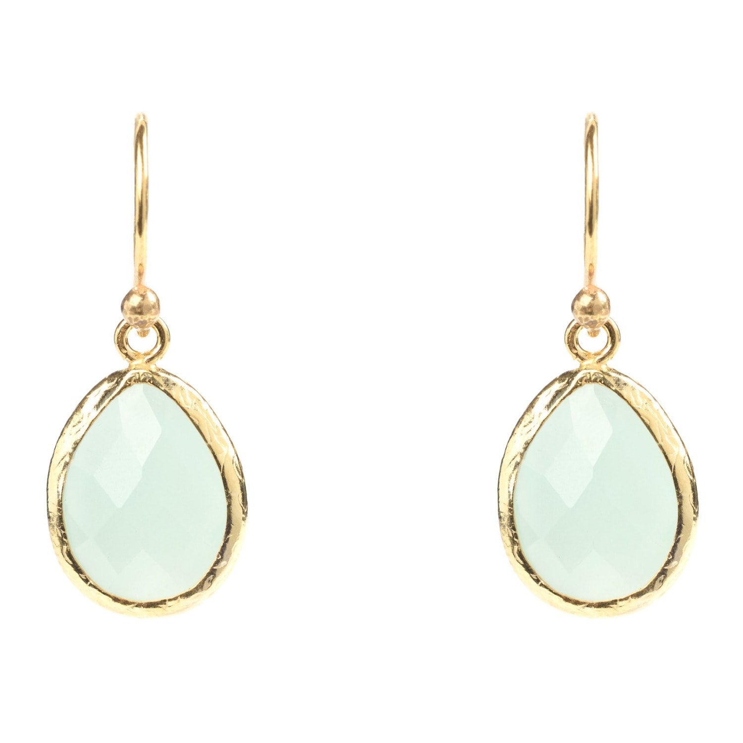 Petite Drop Earrings Aqua Chalcedony Gold