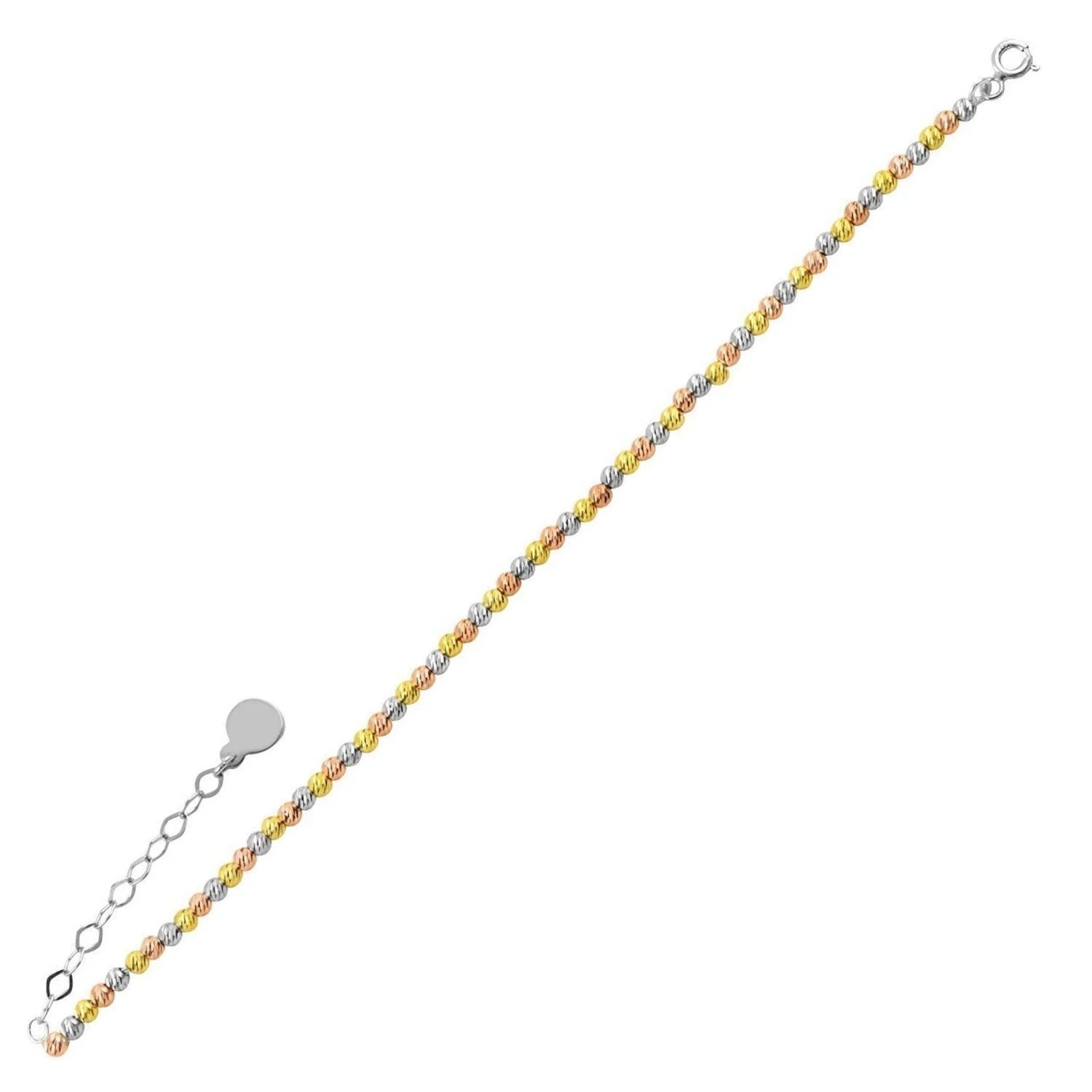 Beaded Three Color Gold Rose Gold Sterling Silver Handmade Bracelet