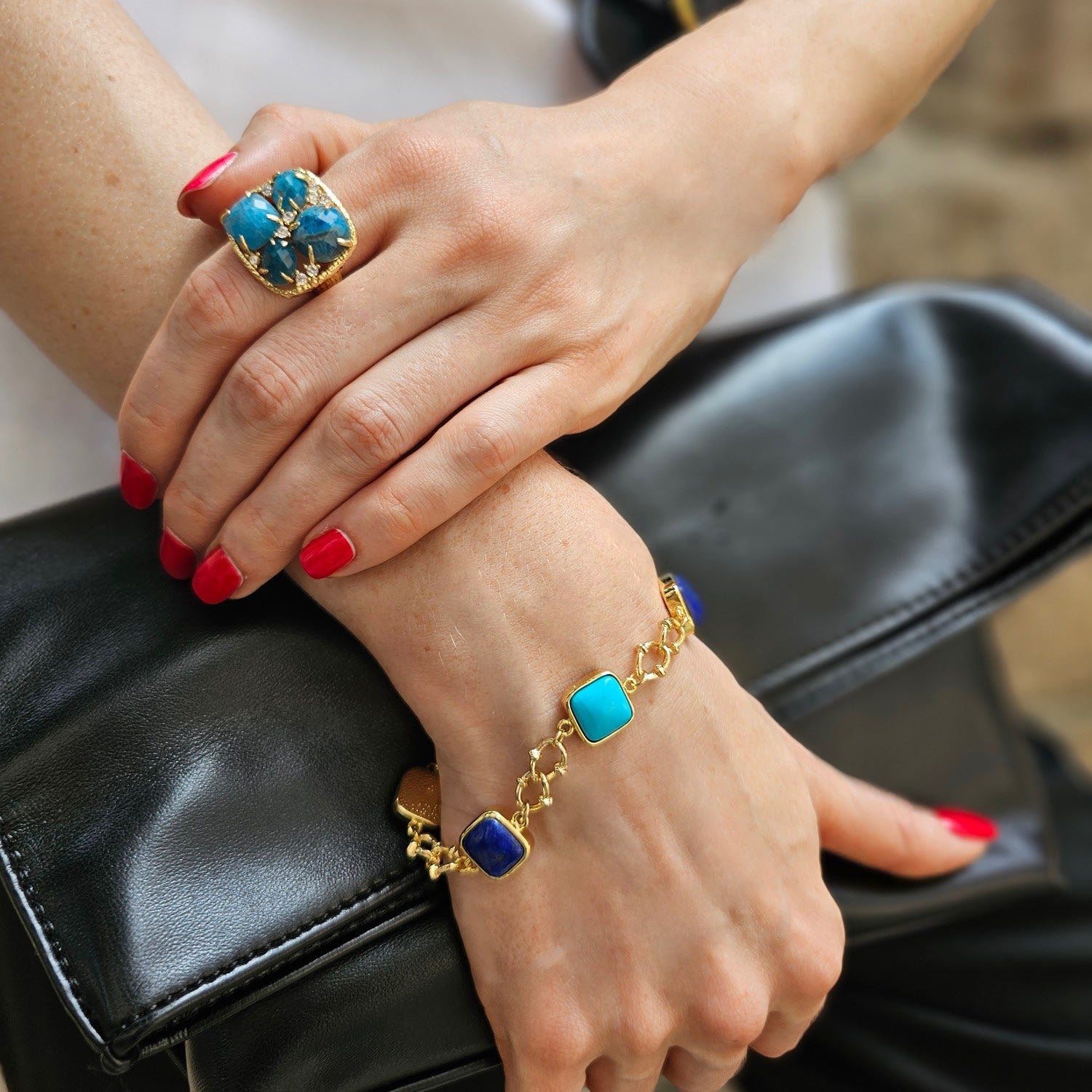 Square Blue Turquoise And Lapis Chain Bracelet