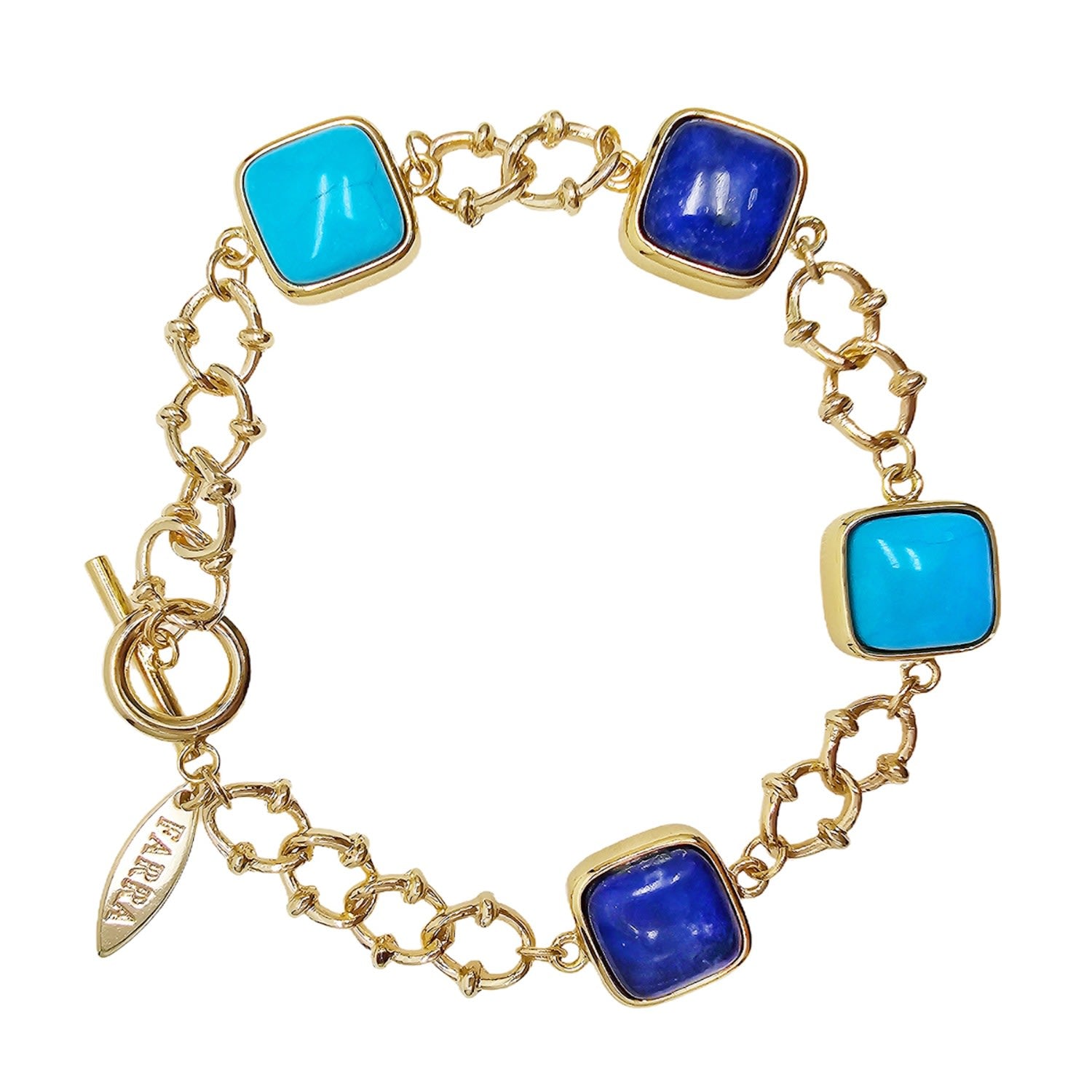 Square Blue Turquoise And Lapis Chain Bracelet
