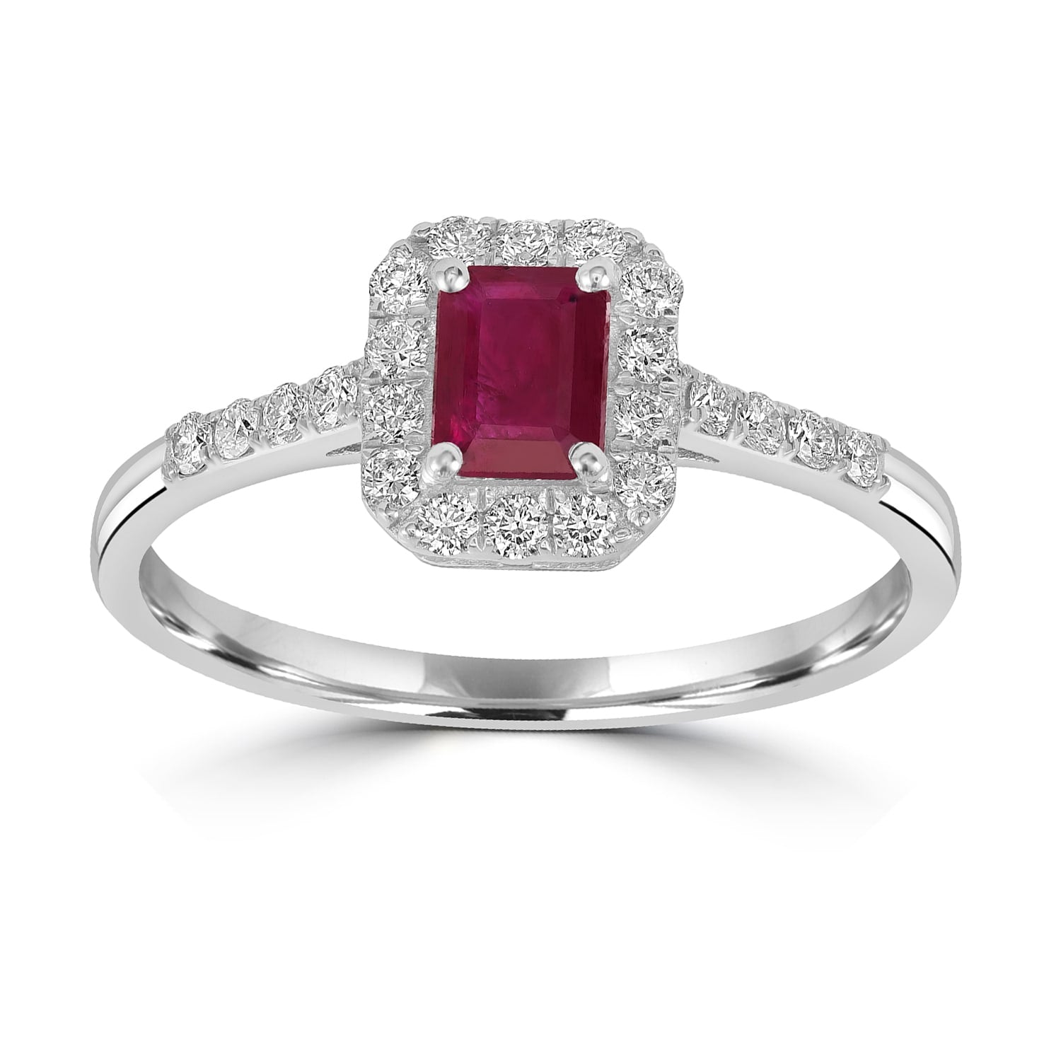 Square Cut Ruby & Diamond Band Ring In White Gold