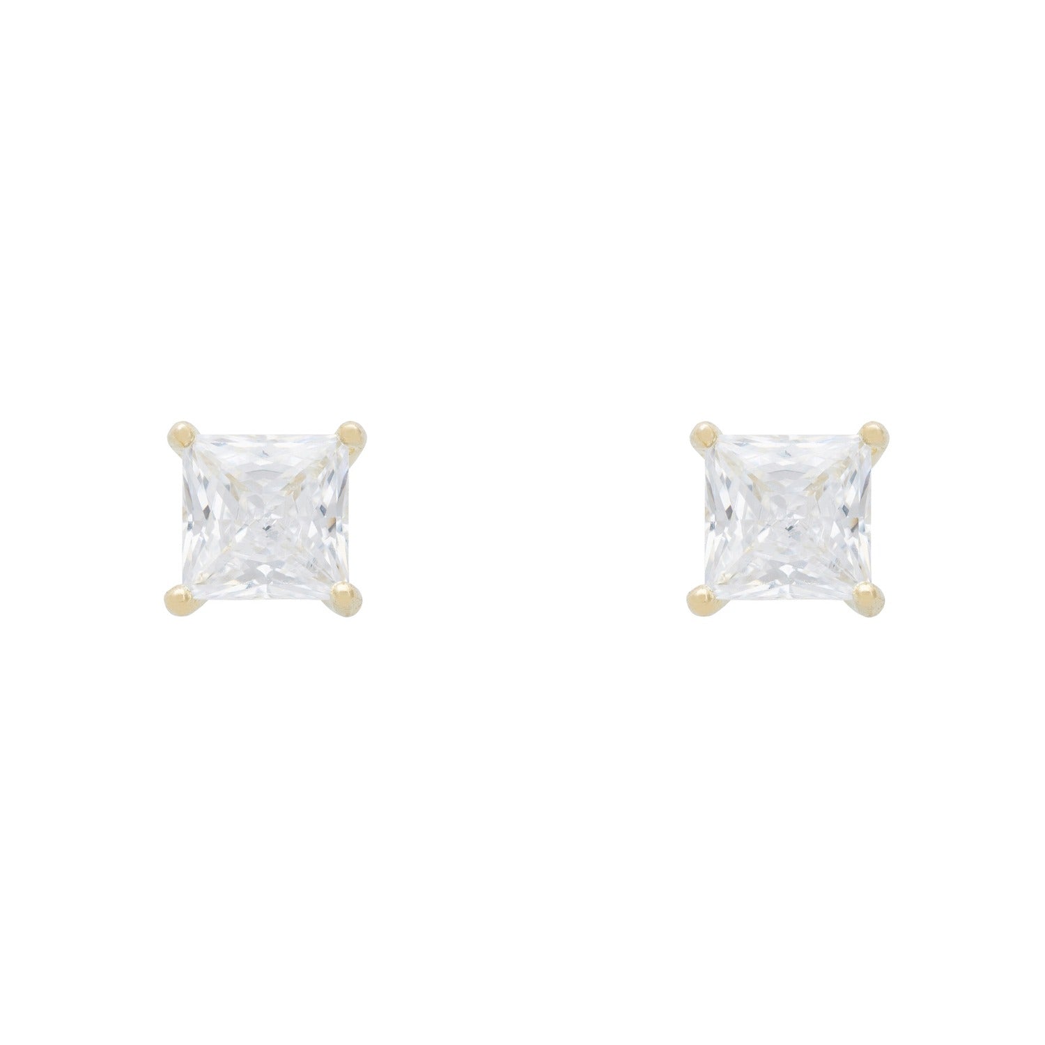 Square-Cut Solitaire Stud Earrings Moissanite Gold