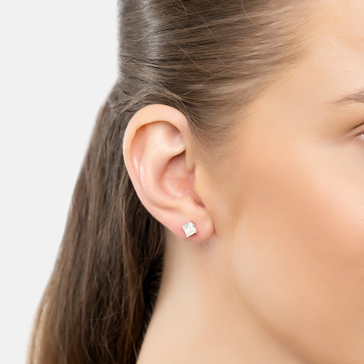 Square-Cut Solitaire Stud Earrings Moissanite Gold