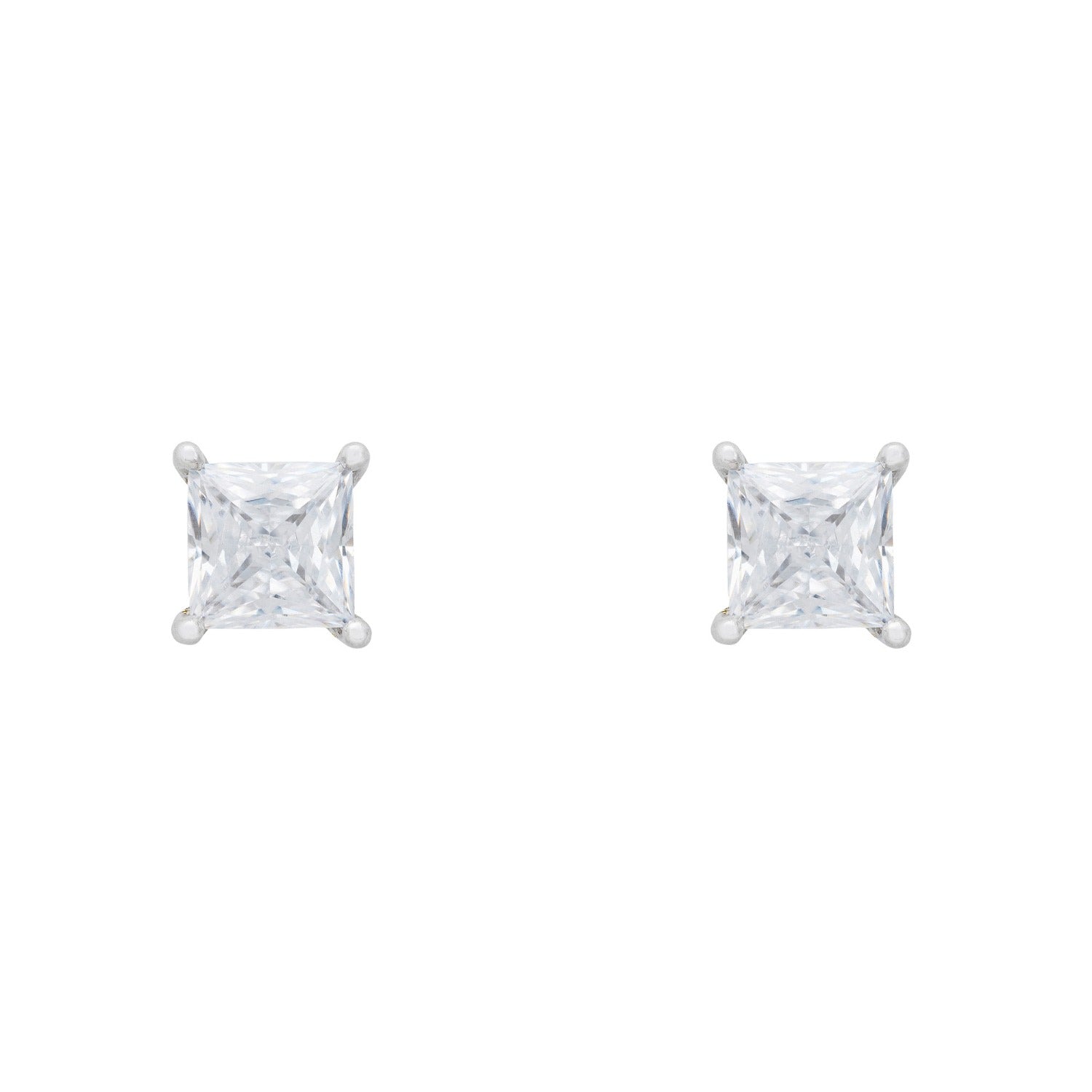 Square-Cut Solitaire Stud Earrings Moissanite Silver