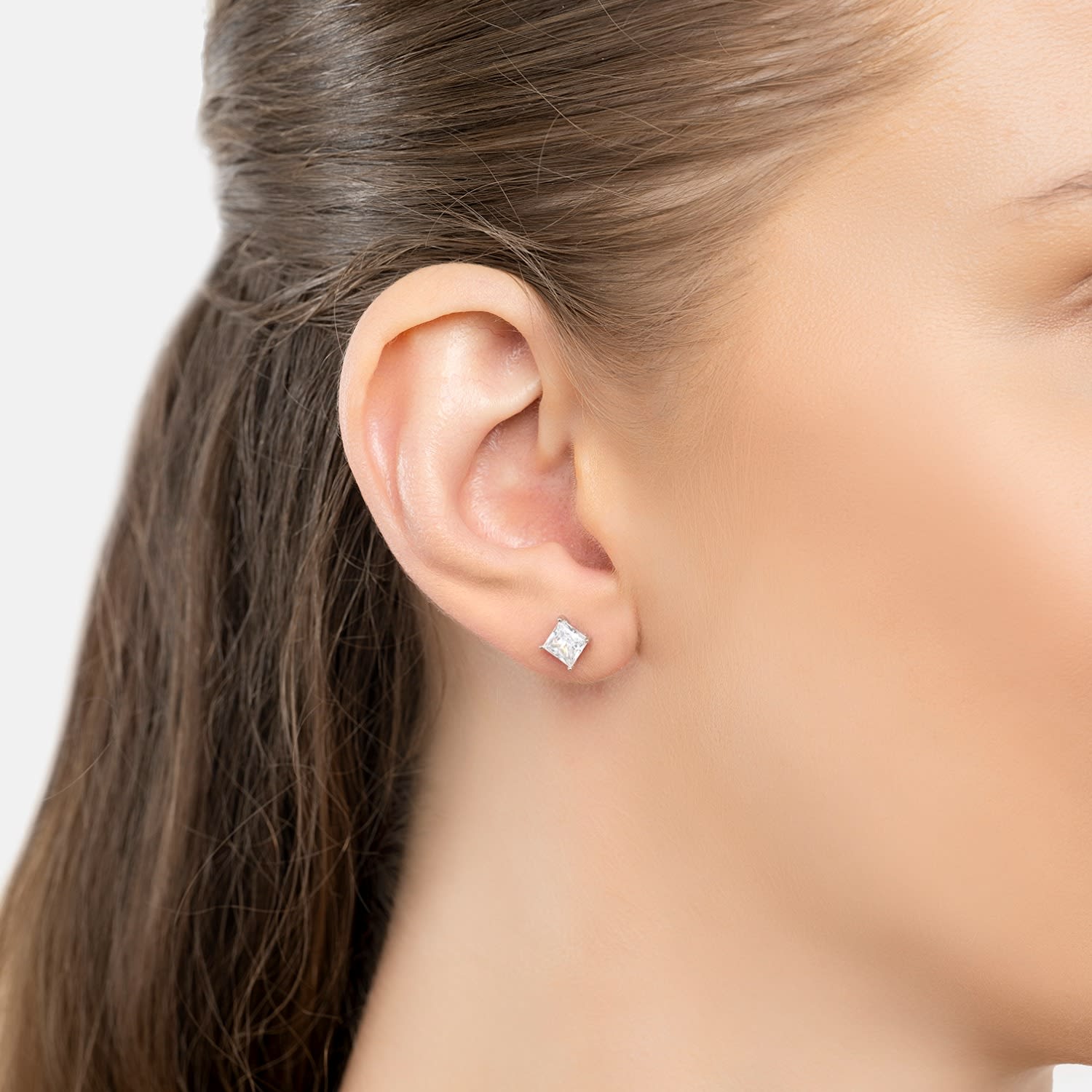 Square-Cut Solitaire Stud Earrings Moissanite Silver