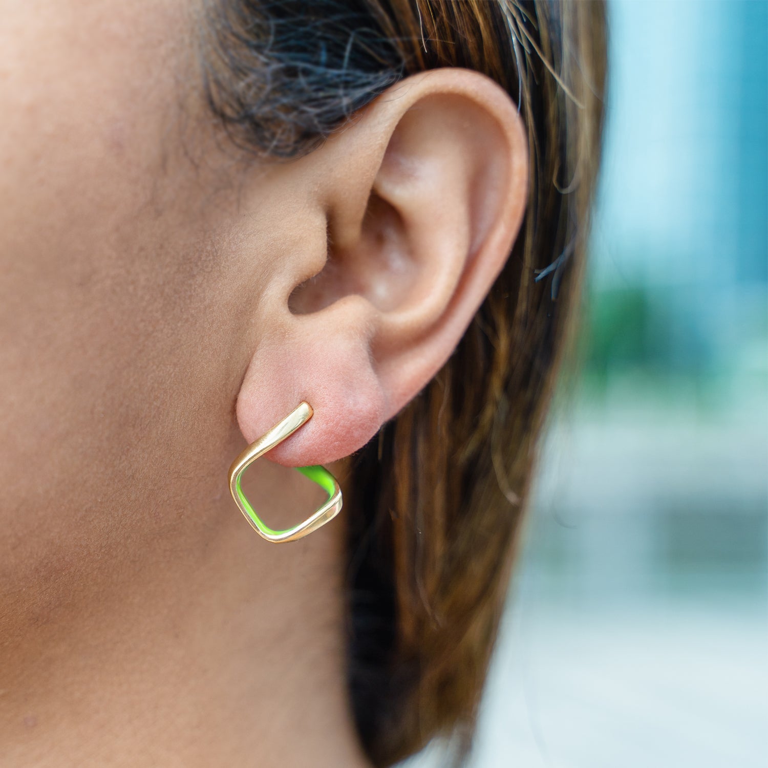 Square Enamel Hoops In Neon