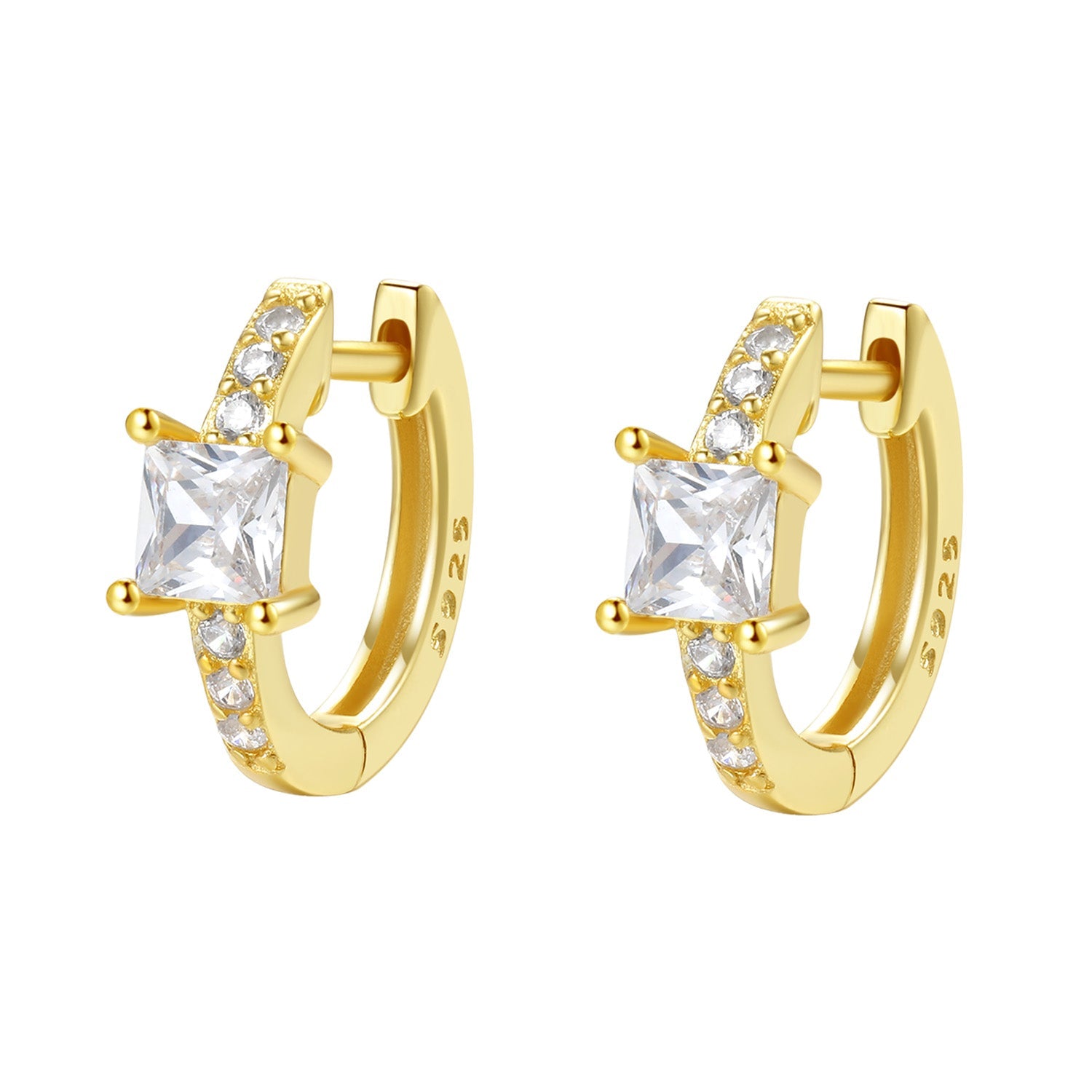 Square Gemstone Huggie Earrings Sterling Silver Gold