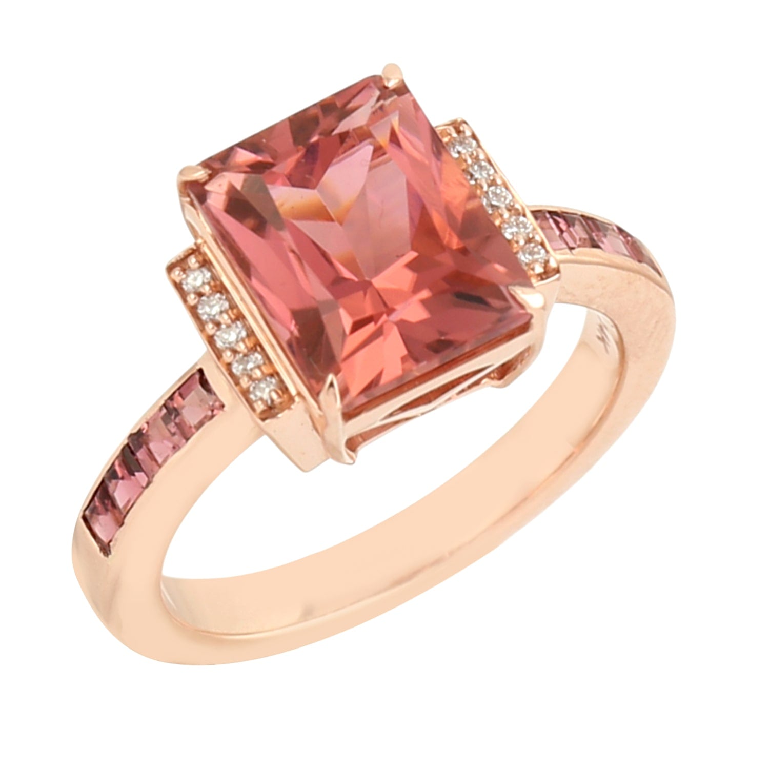 Square Pink Tourmaline & Diamond Cocktail Ring In Rose Gold