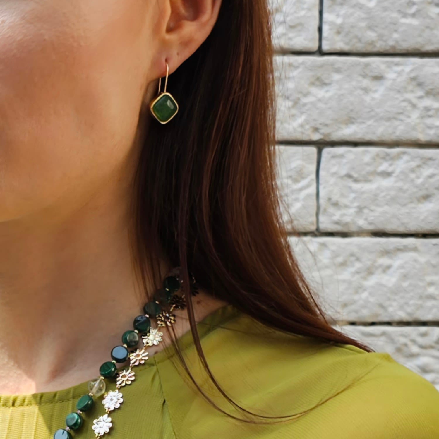 Square Shaped Green Aventurine Earrings