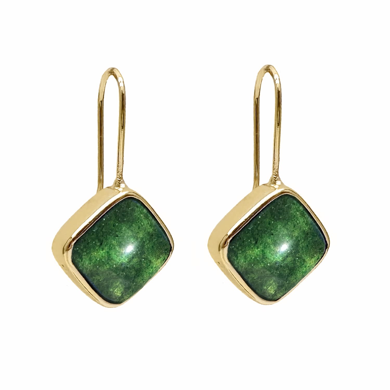 Square Shaped Green Aventurine Earrings