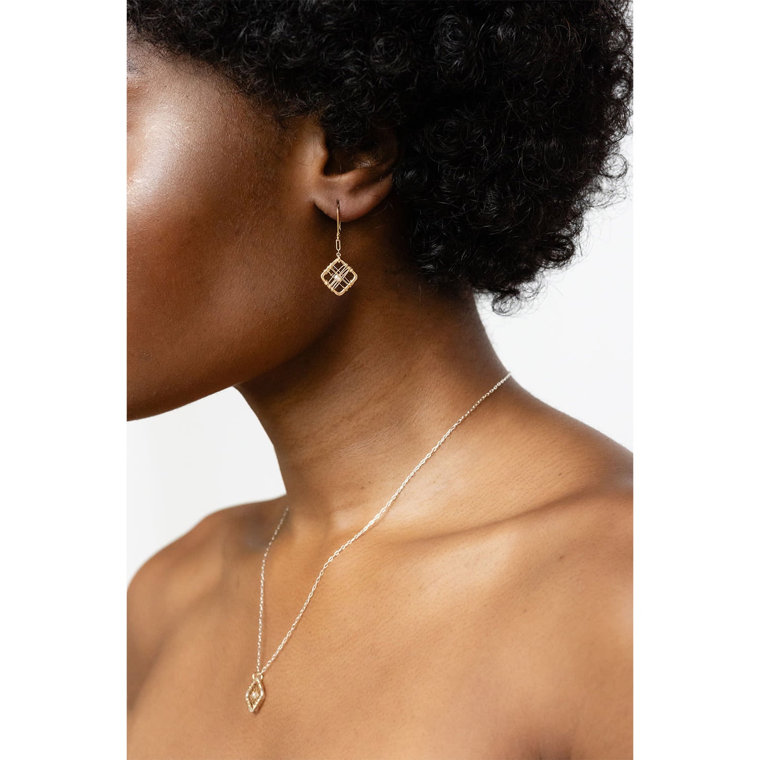 Squared Caged Pearl Necklace