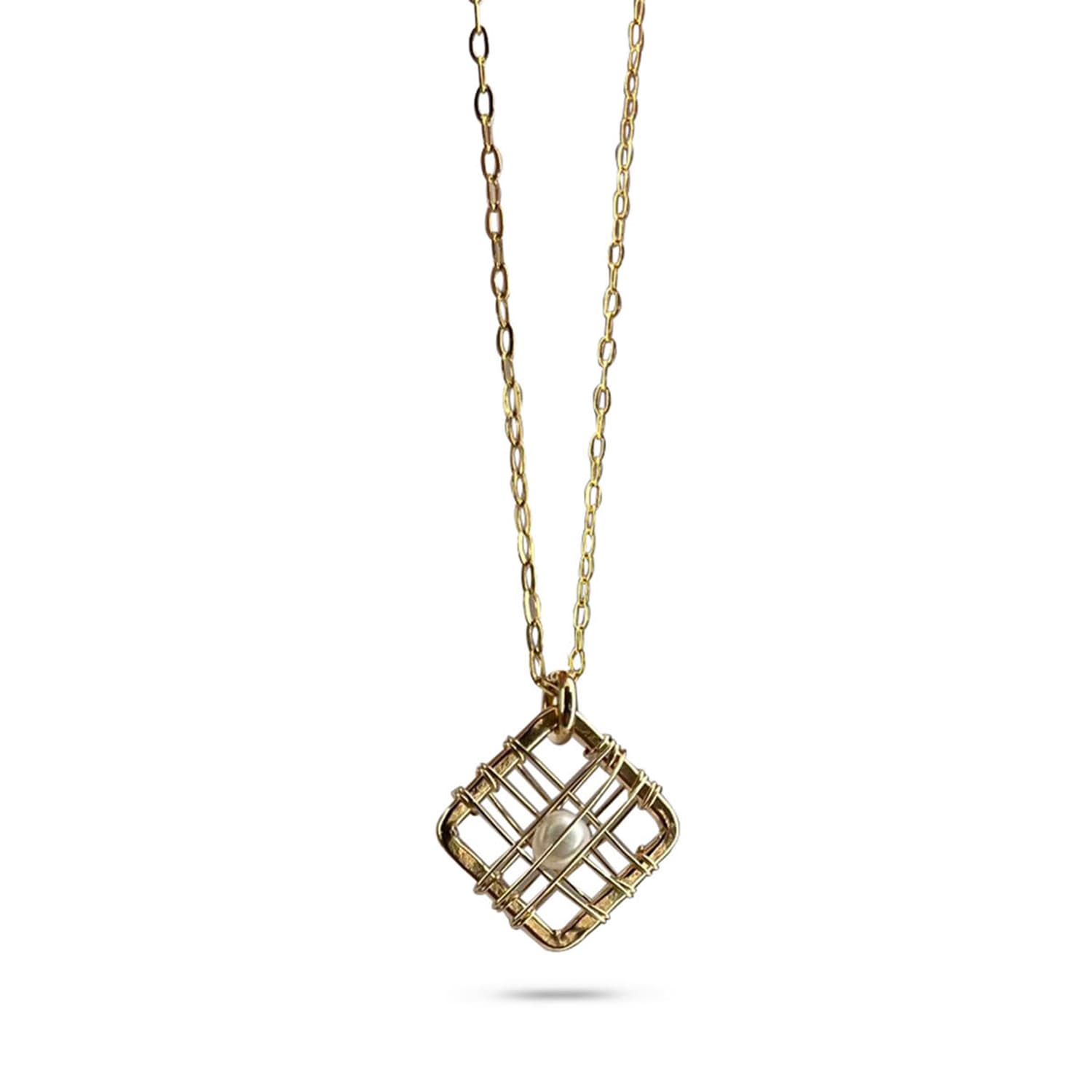 Squared Caged Pearl Necklace