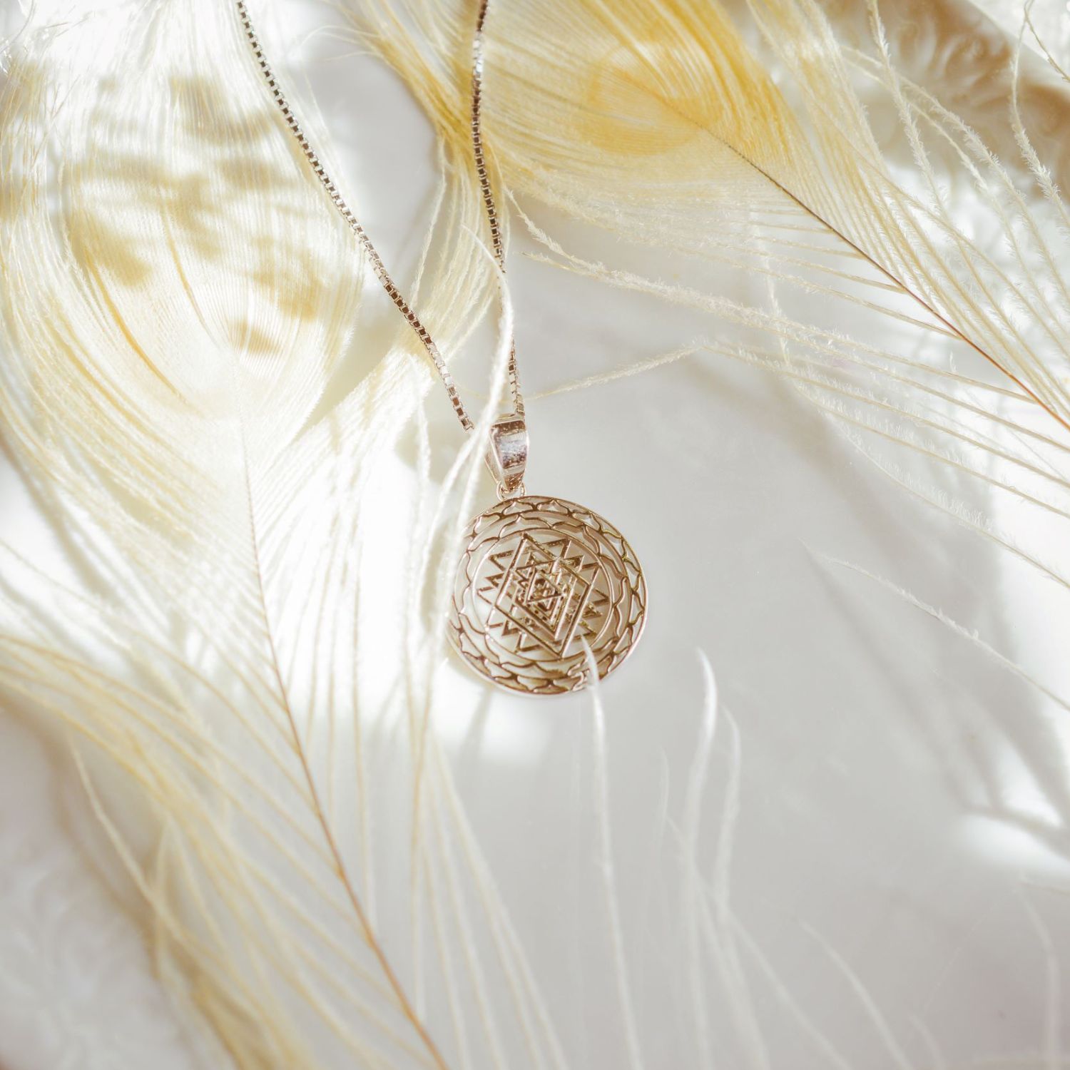 Sri Yantra Supreme Manifestor Necklace, White Rhodium Over Sterling Silver
