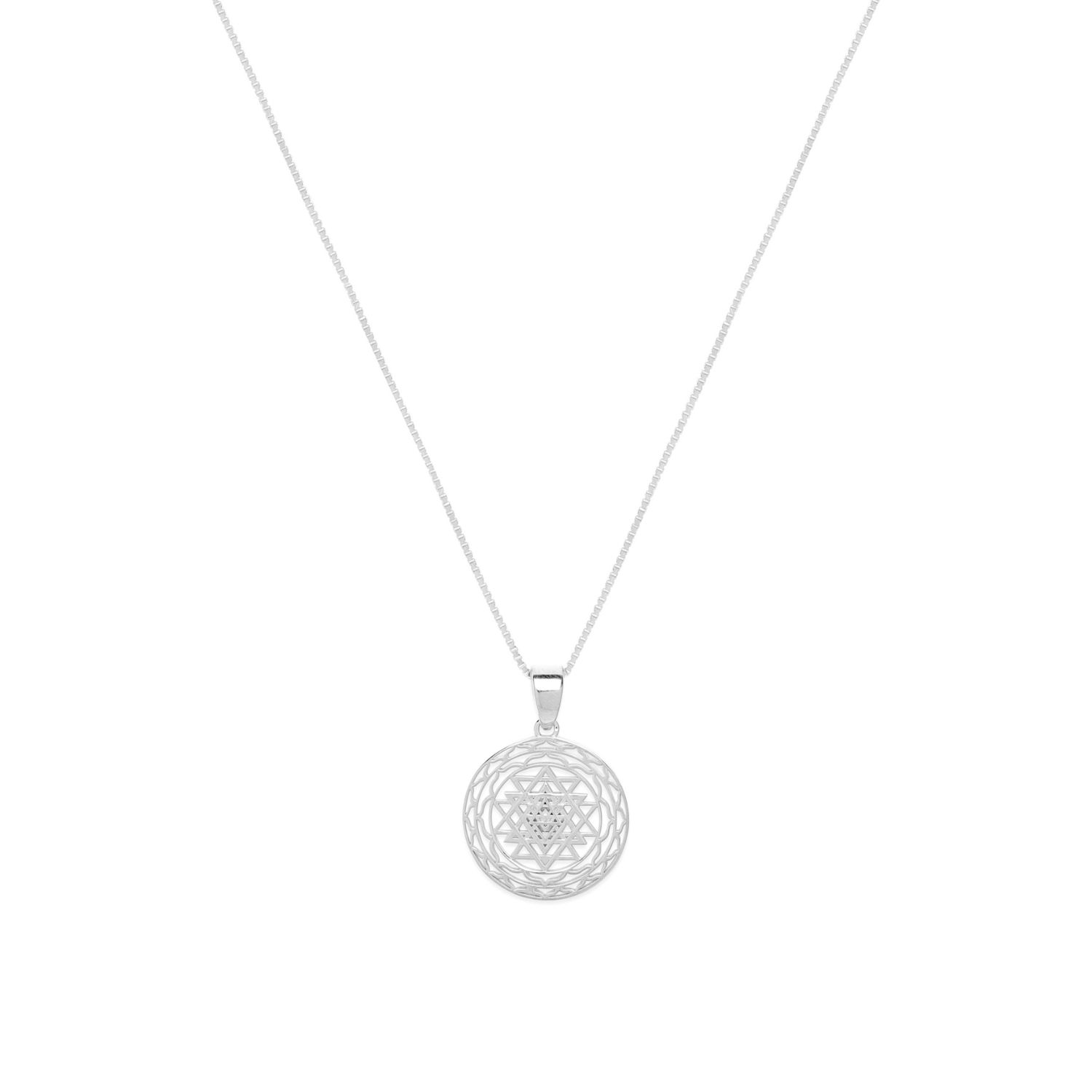 Sri Yantra Supreme Manifestor Necklace, White Rhodium Over Sterling Silver
