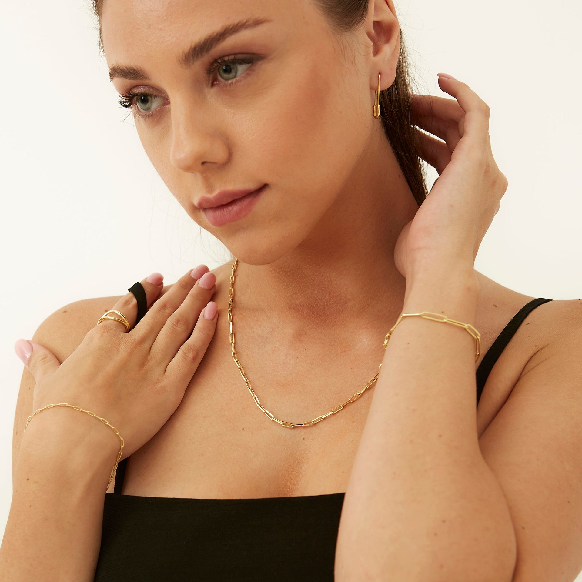 Sterling Silver Rectangular Large Chain Bracelet - Gold