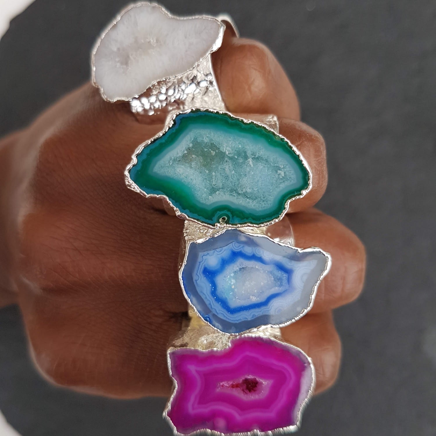 Silver Blue Gemstone Mega Statement Ring