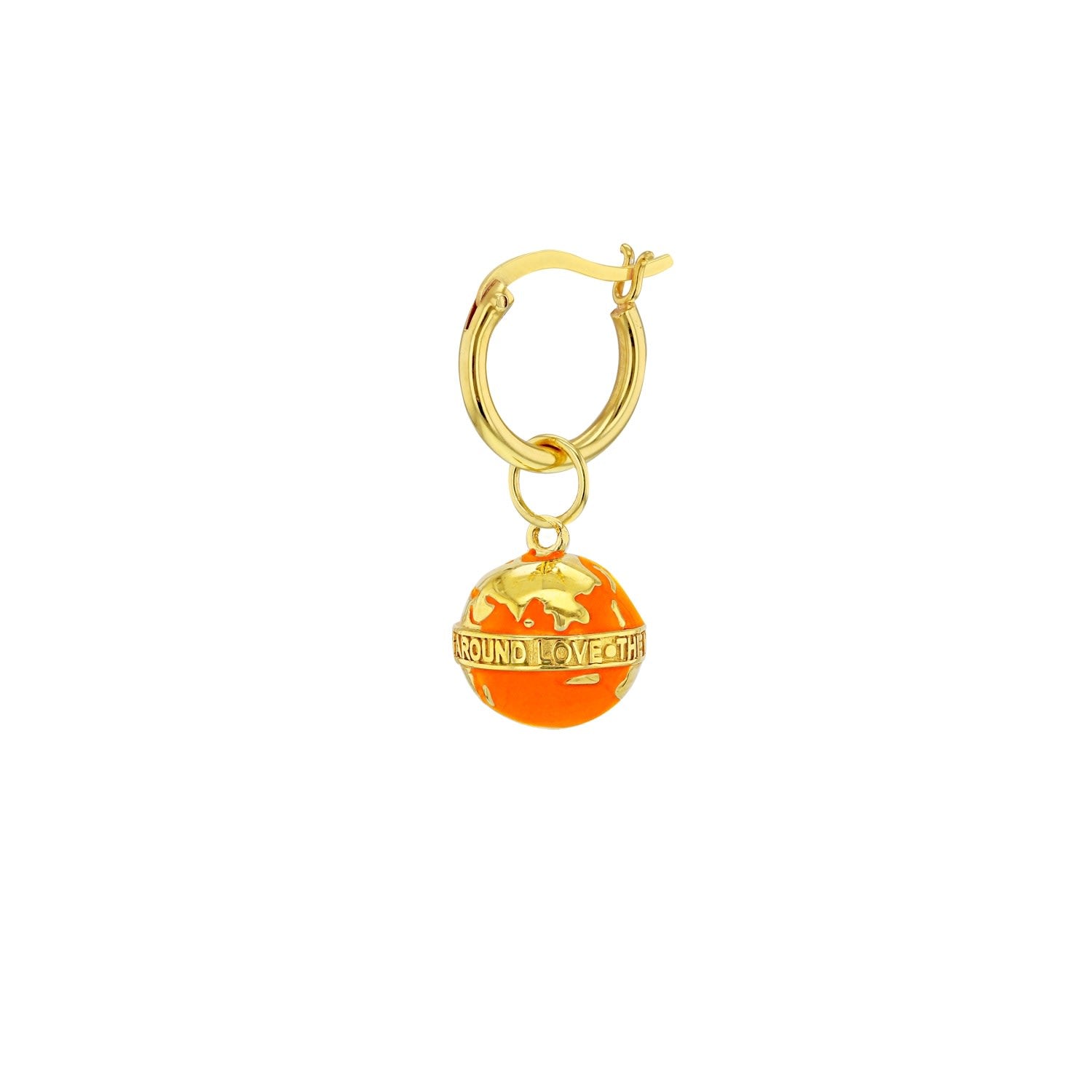 Orange & Gold Plated Mini Globe Hung On Gold Hoop Earring