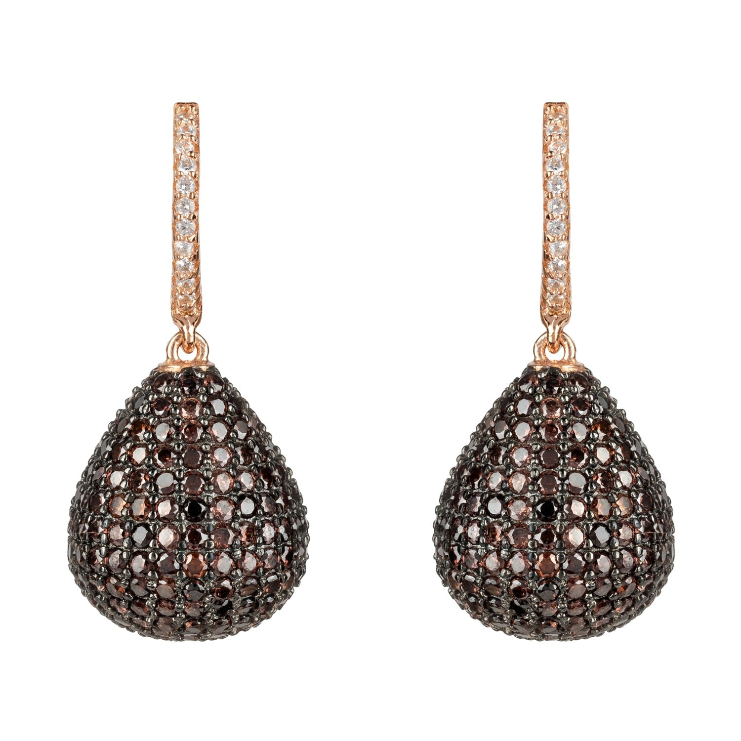 Valerie Pear Drop Gemstone Earring Rosegold Chocolate Cz