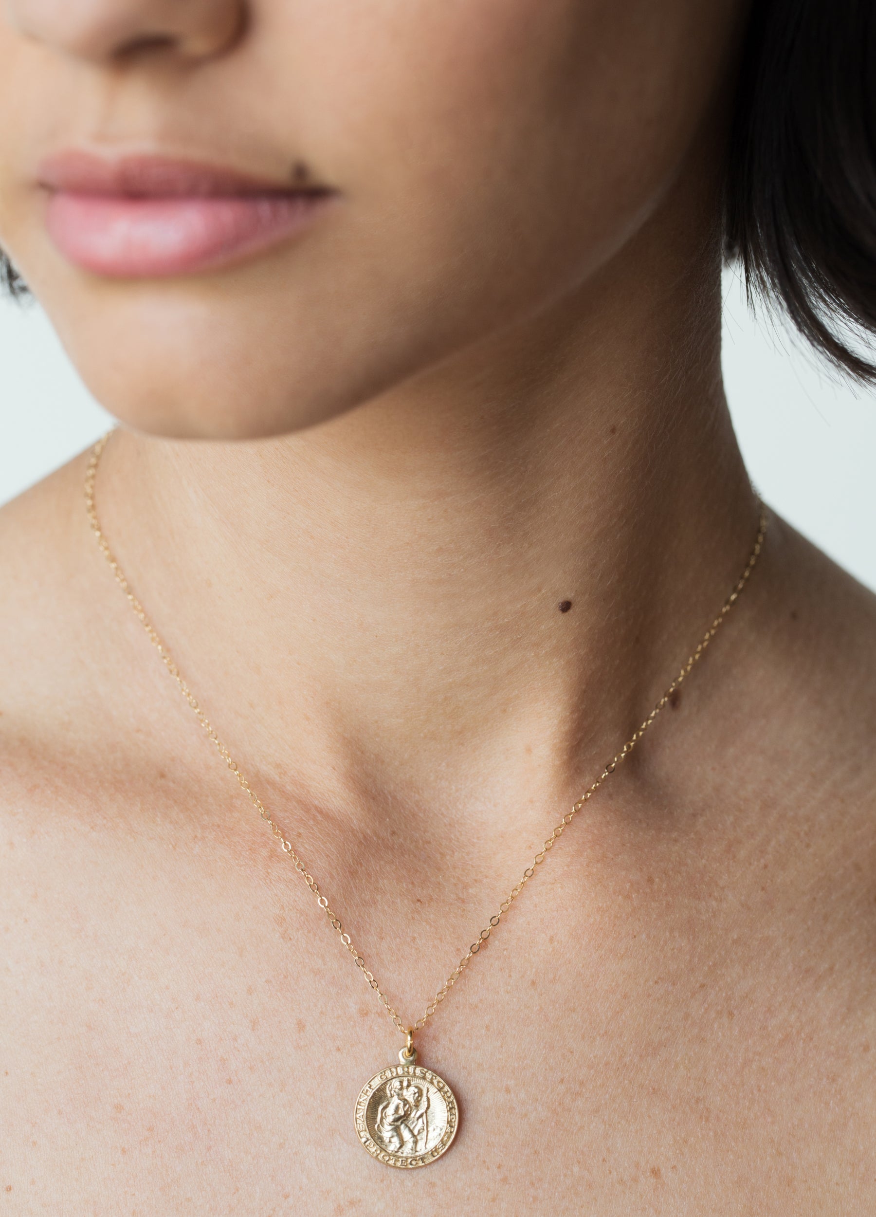 St Christopher Charm Necklace Pendant Gold Delicate Chain