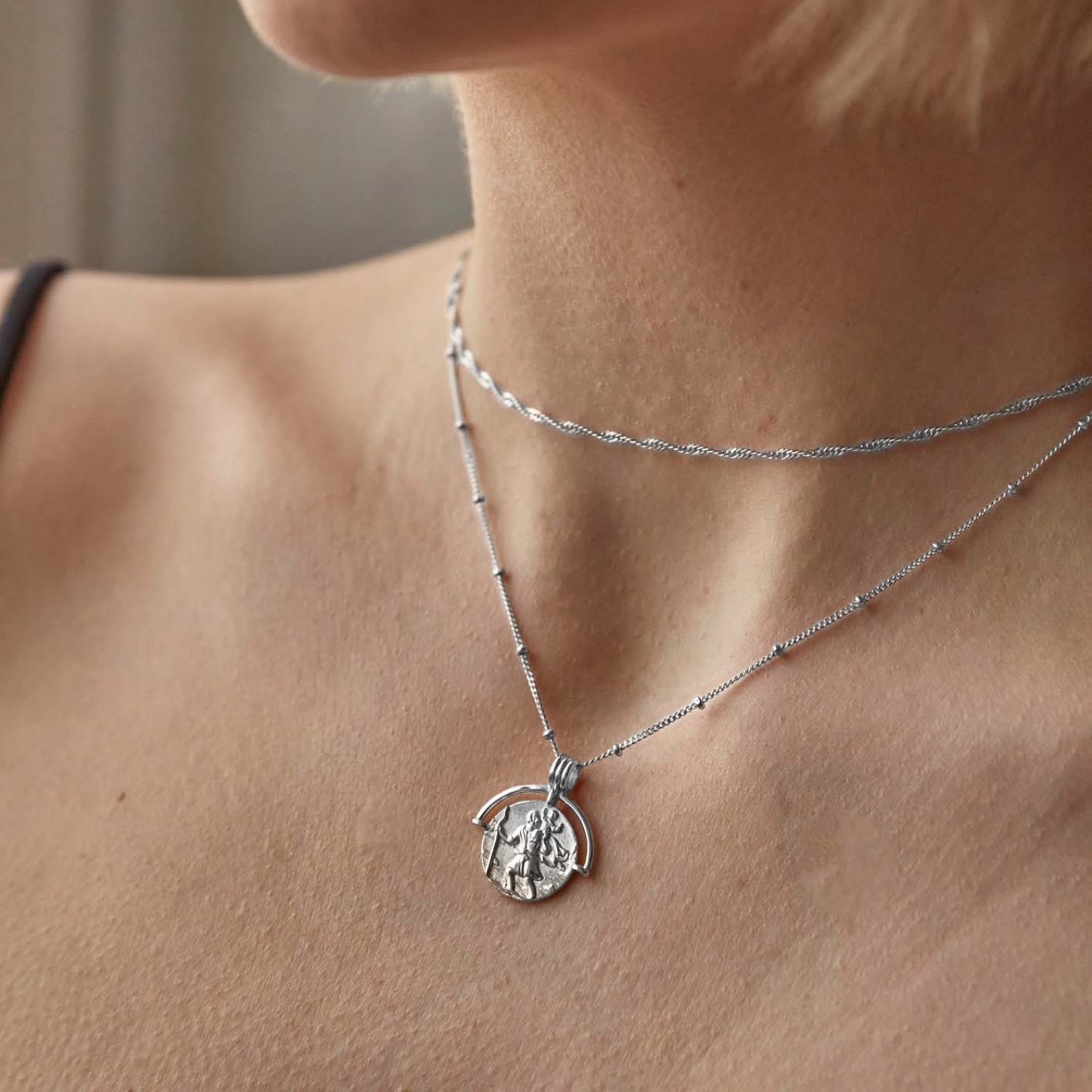 St Christopher Pendant Necklace Silver