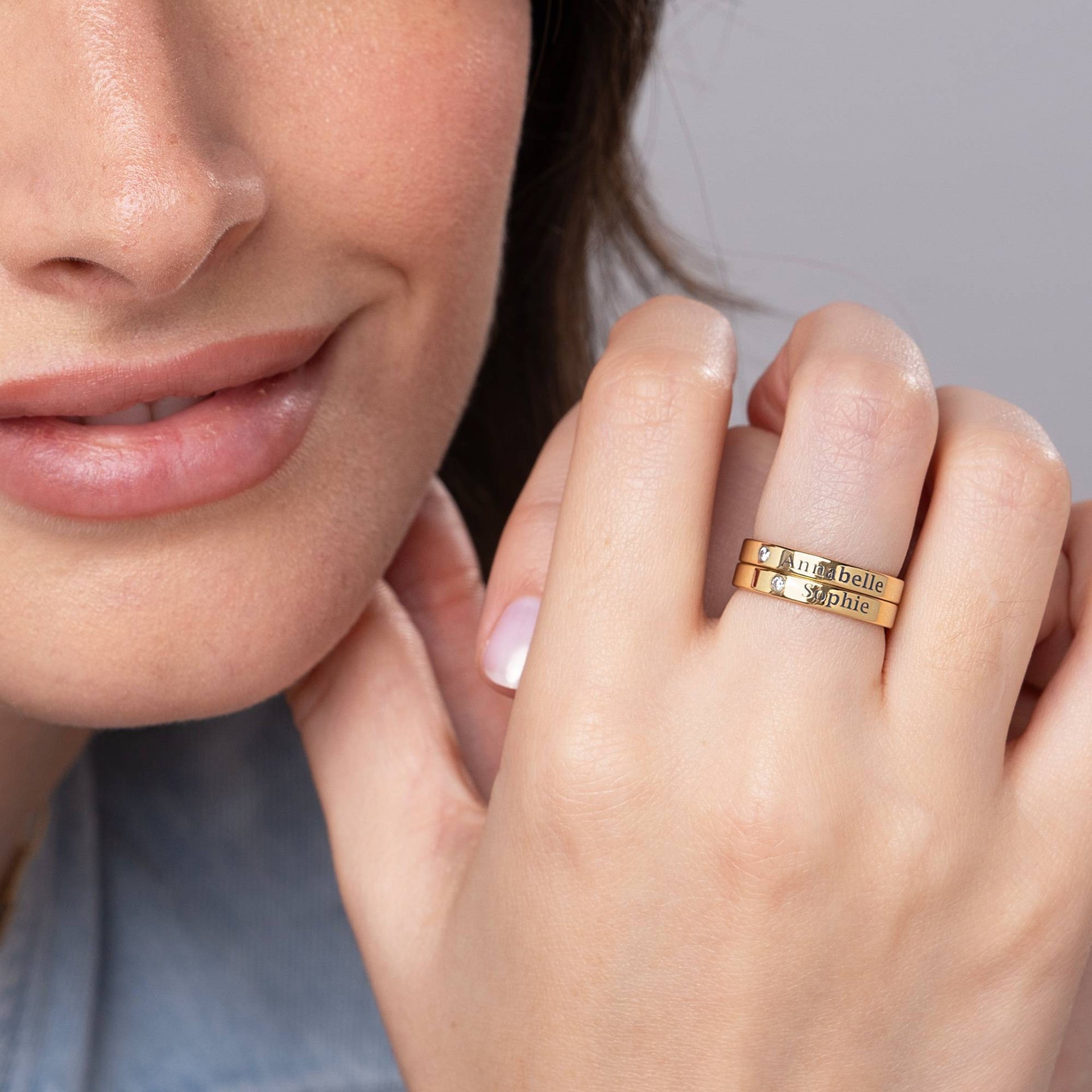 Stackable Diamond Name Ring in 18K Gold Vermeil
