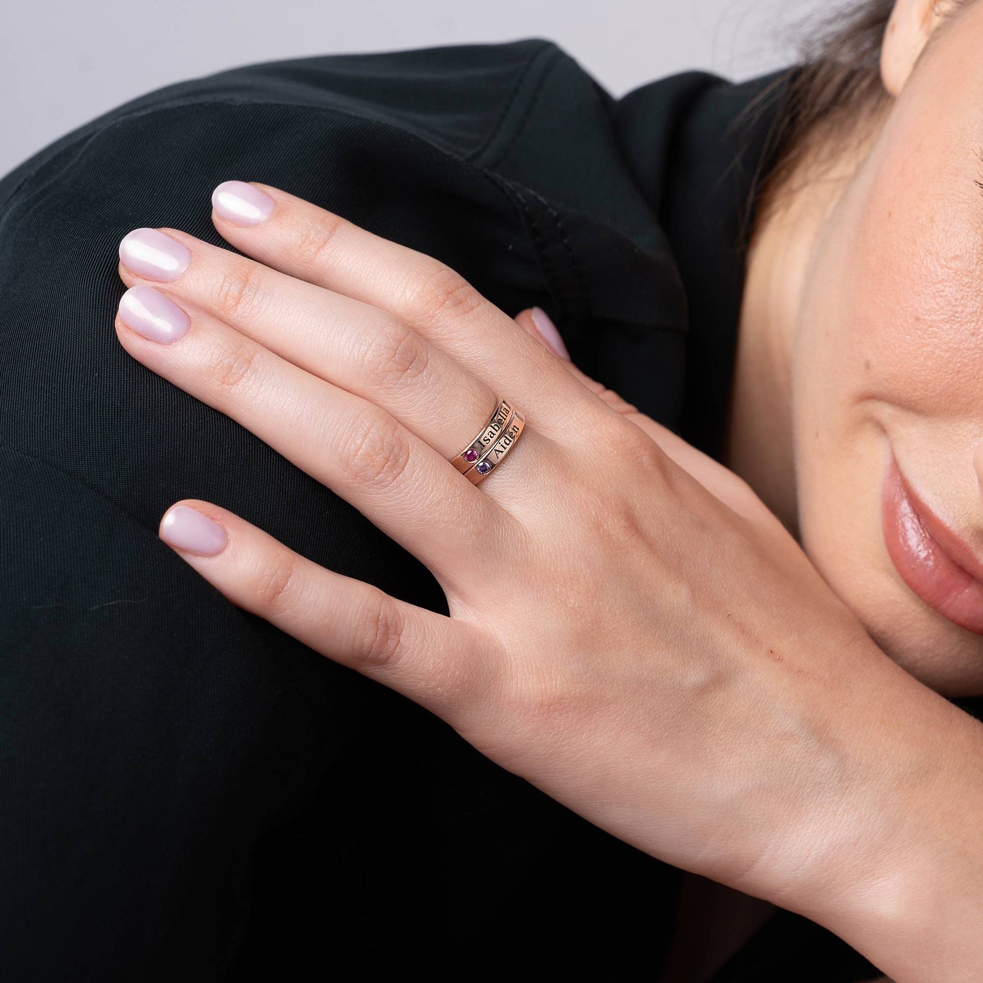 Stackable Name Ring in Rose Gold Plating with Diamond