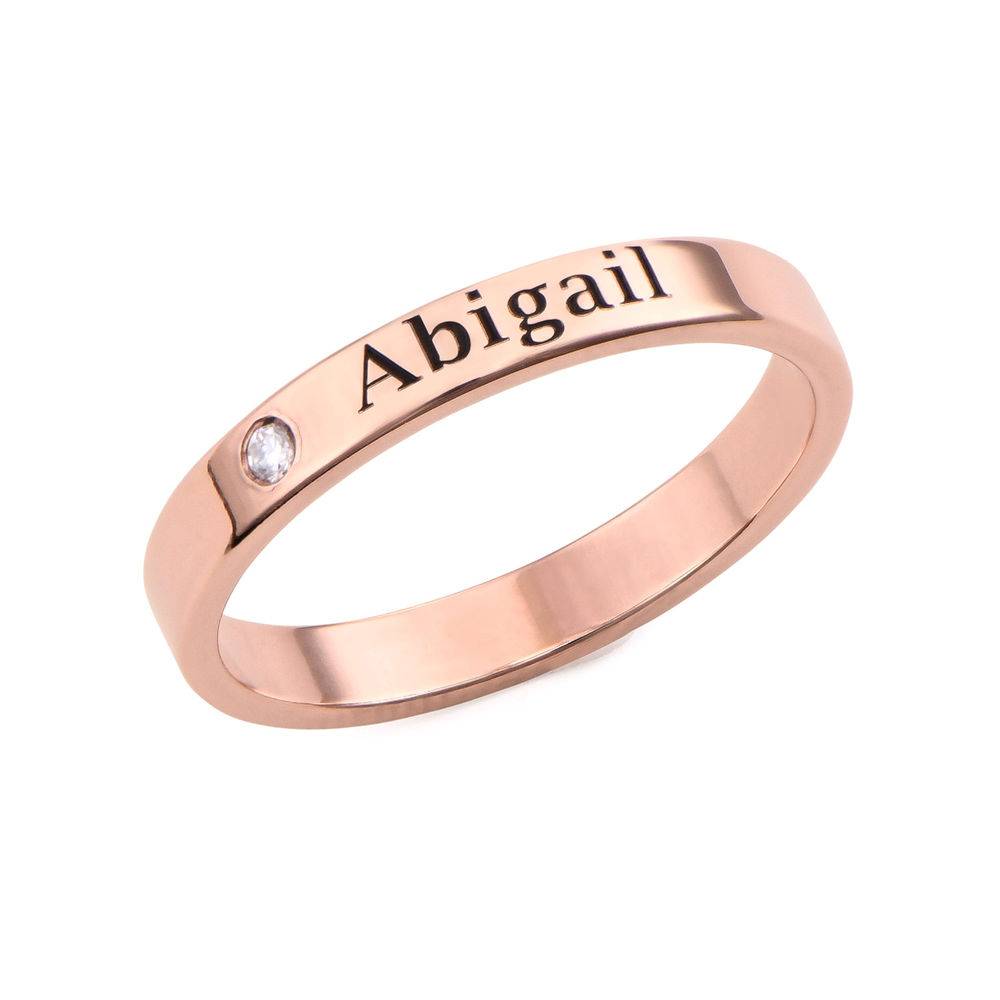 Stackable Name Ring in Rose Gold Plating with Diamond