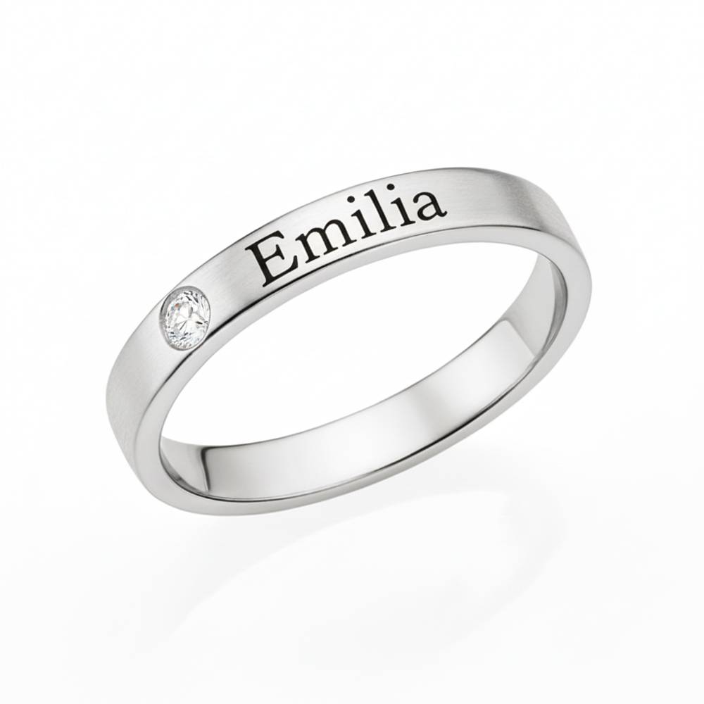 Stackable Diamond Name Ring in Silver