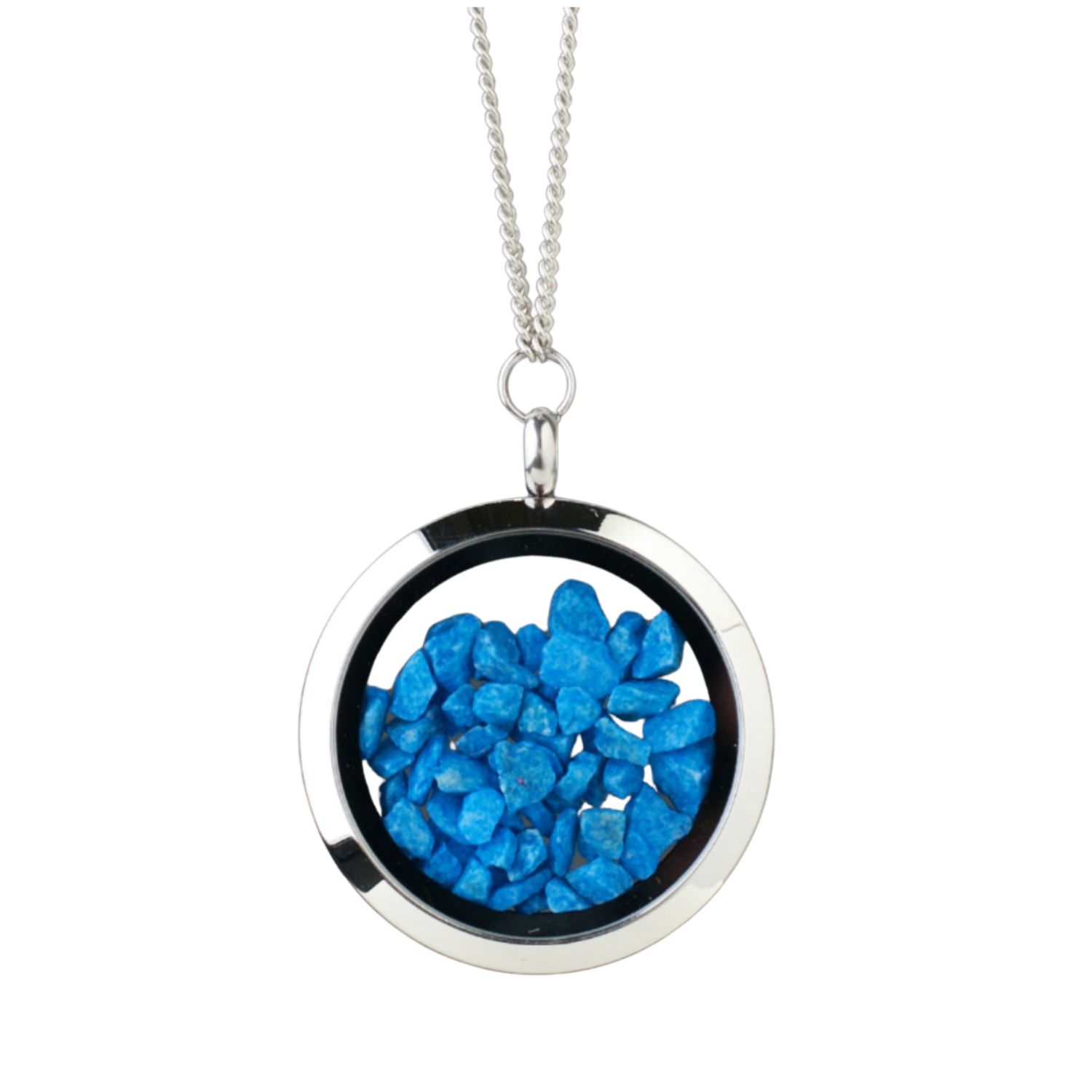 Designer Jewelry Necklace With Natural Blue Stones – Elegant Nature-Inspired Pendant In Stainless Steel, Symbol Of Calm & Serenity